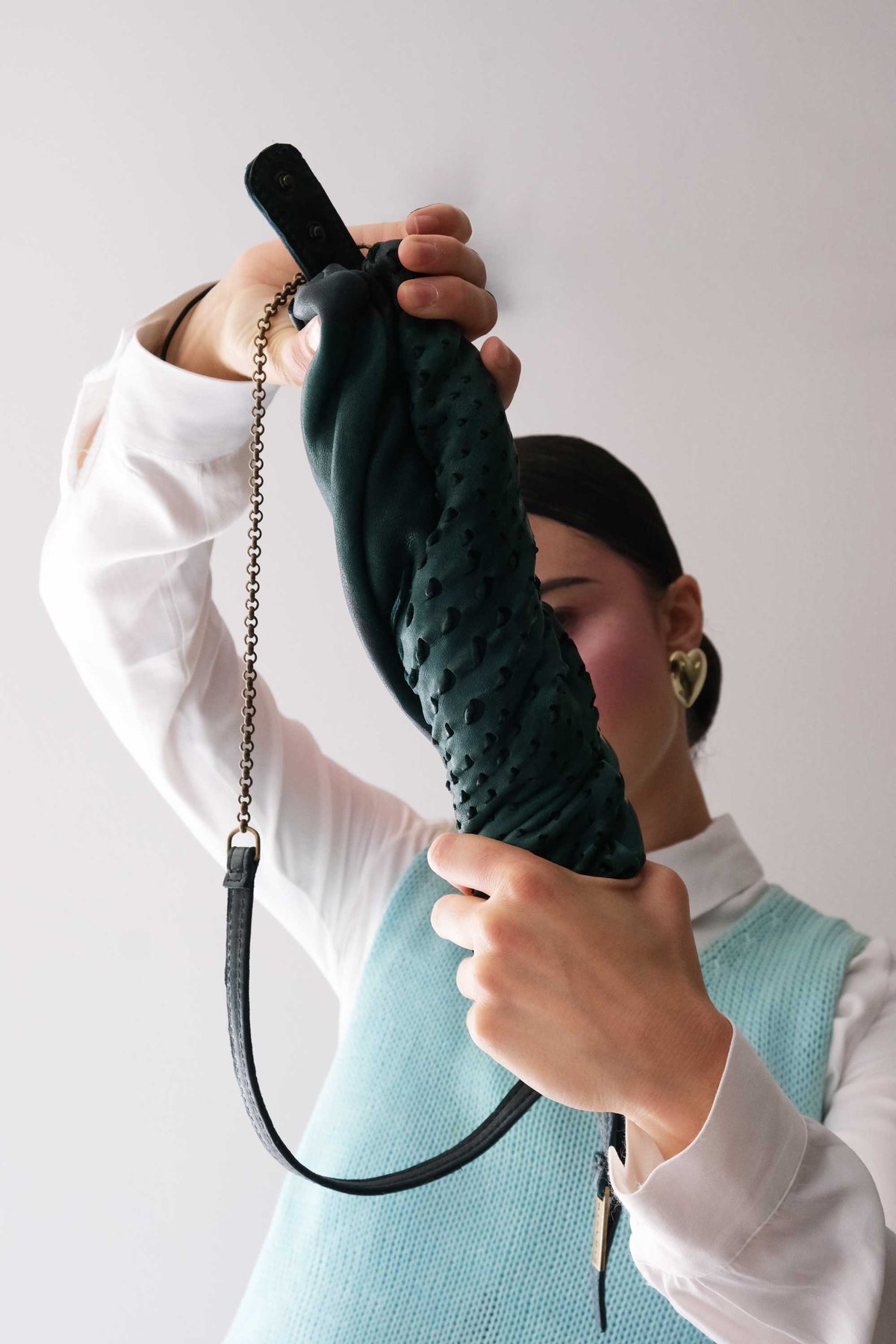 Chicca Media hobo bag in teal perforated nappa - Made in Italy -