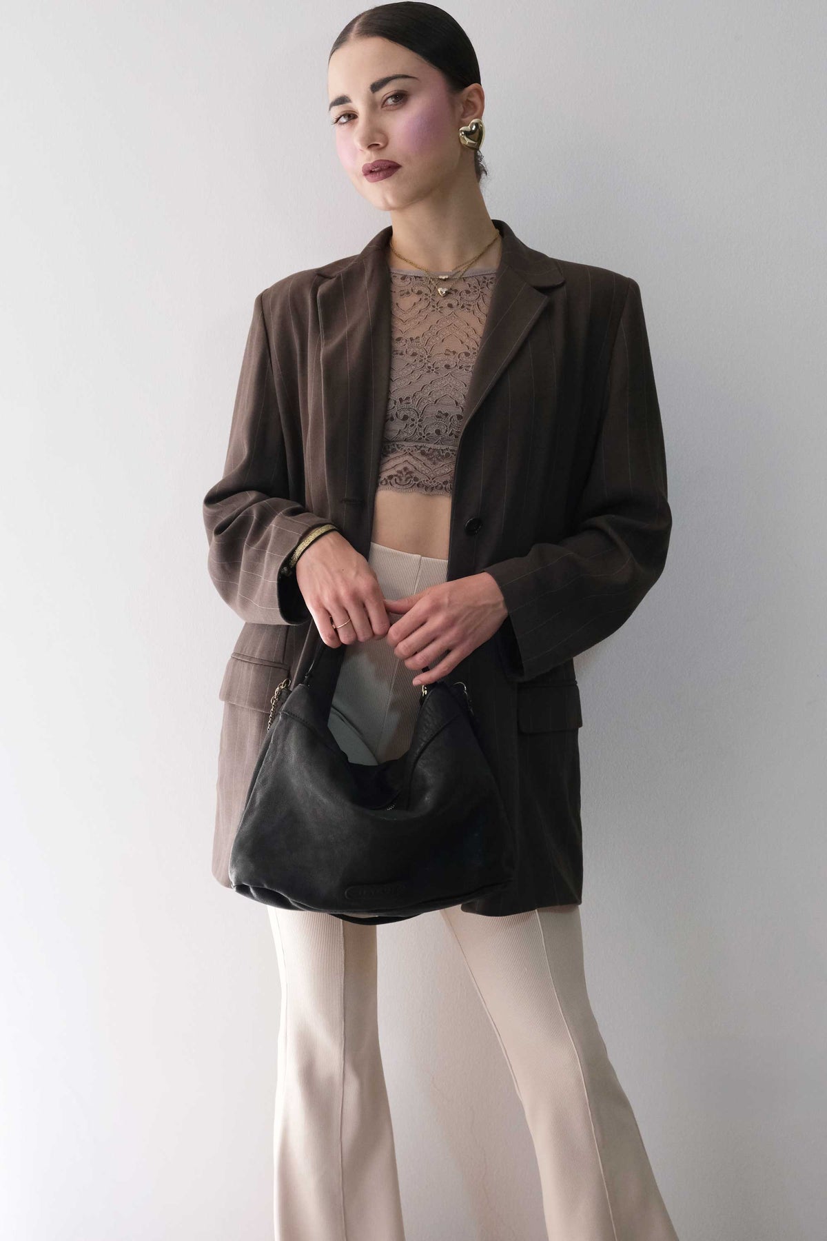Chicca Media hobo bag in black nappa wash  - Made in Italy -