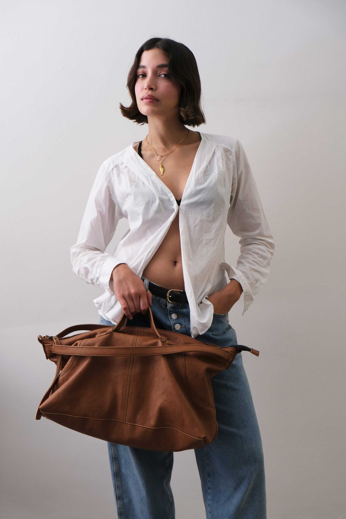 Cloudy crossbody bag in cognac nappa leather - Made in Italy -