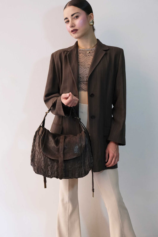 Do saddle bag tobacco in soft nappa fringe - Made in Italy -