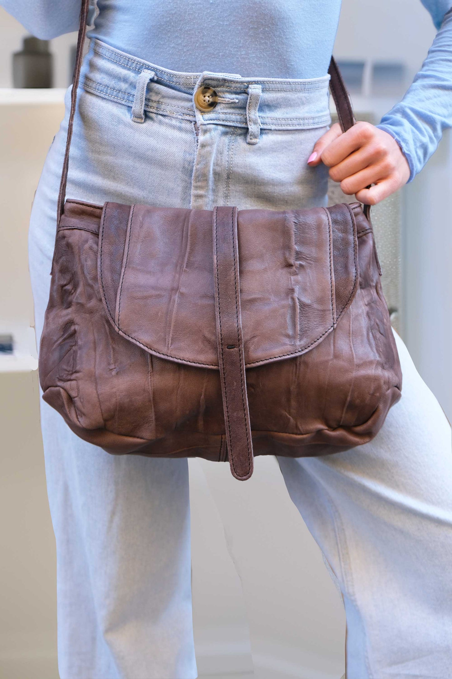 Do saddle bag brown in soft nappa lomé - Made in Italy -