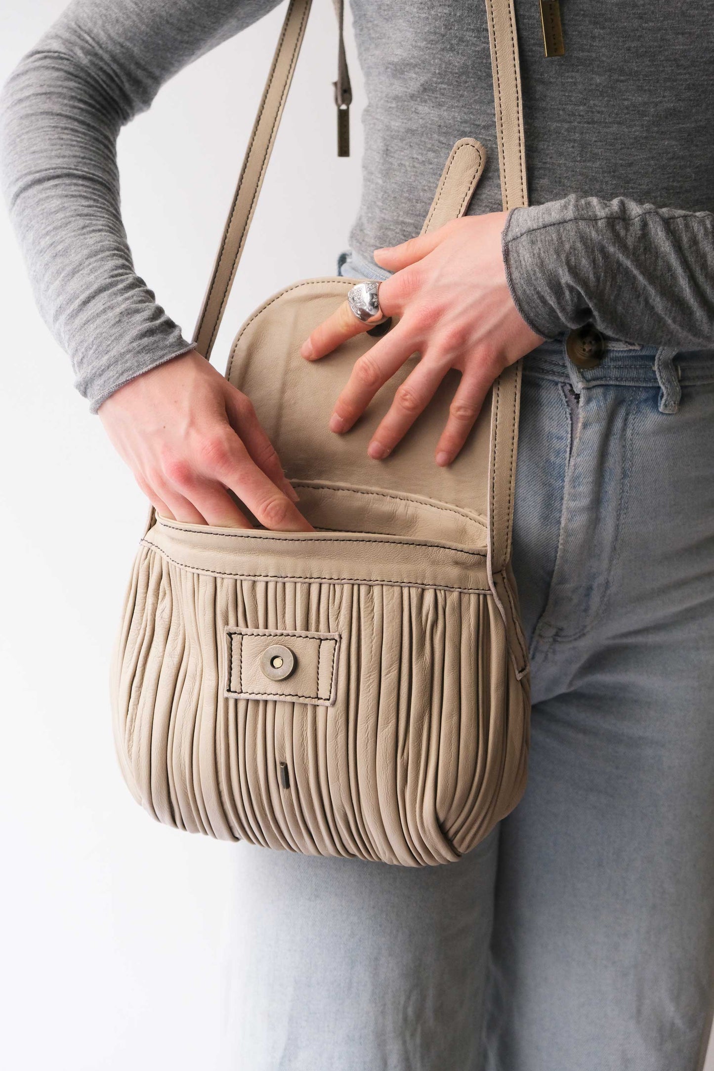 Do mini saddle bag in pleated sand colour nappa leather - Made in Italy -