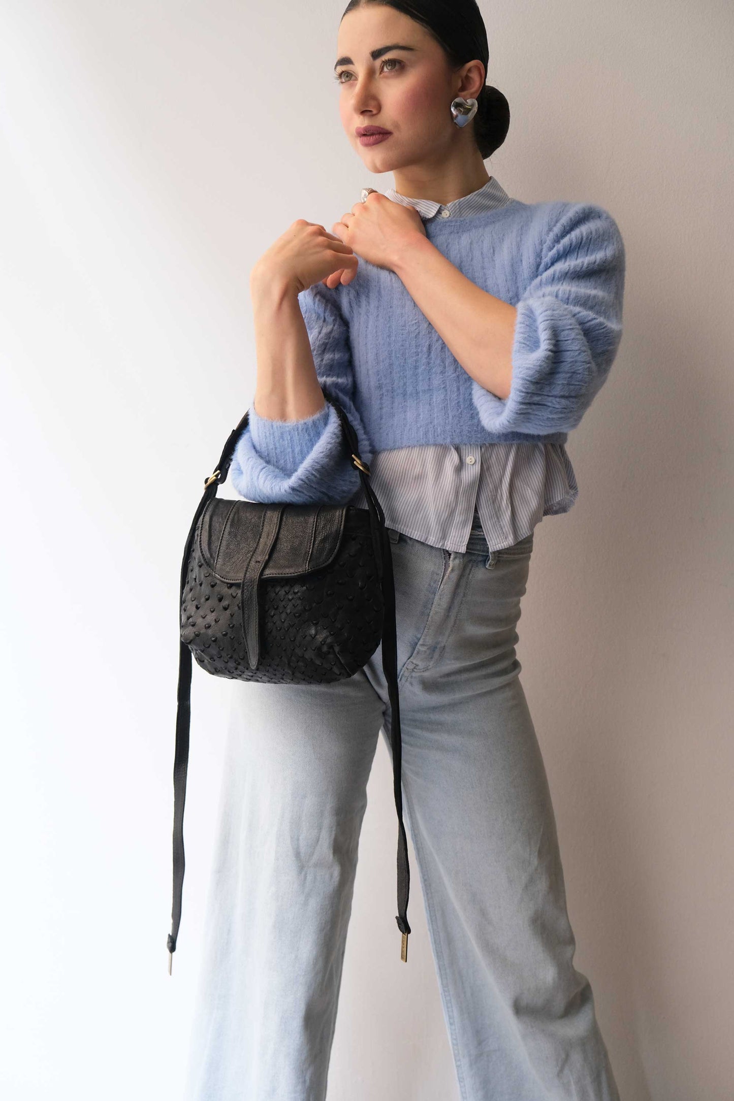 Do mini saddle bag in black perforated nappa - Made in Italy-