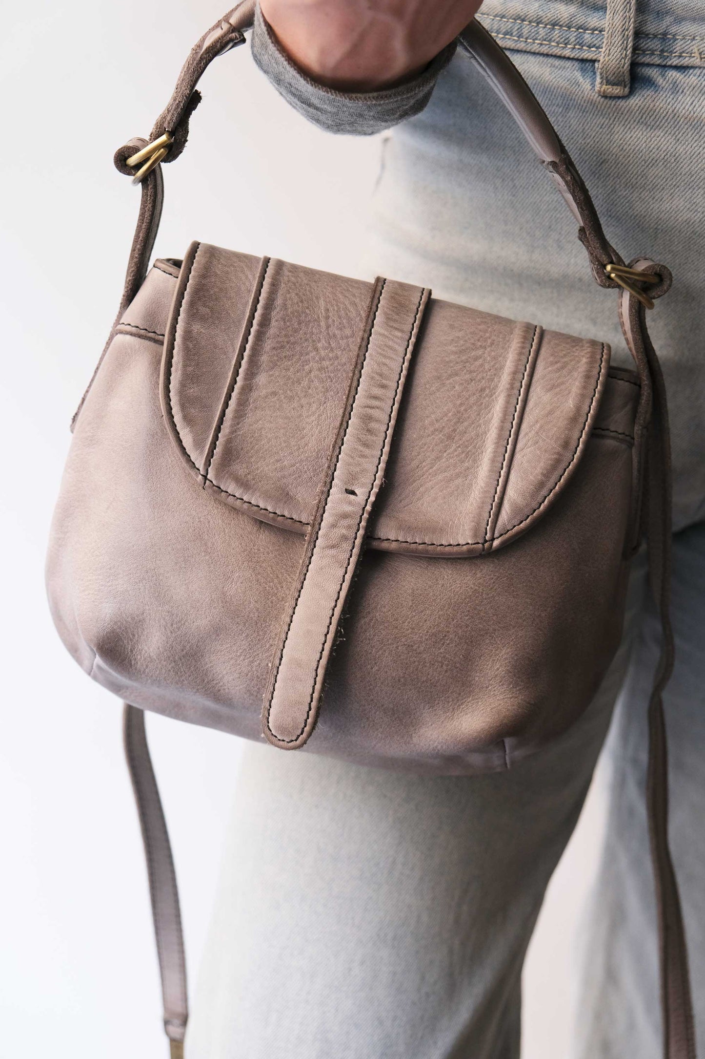 Do mini saddle bag in ash turner calf soft leather - Made in Italy-
