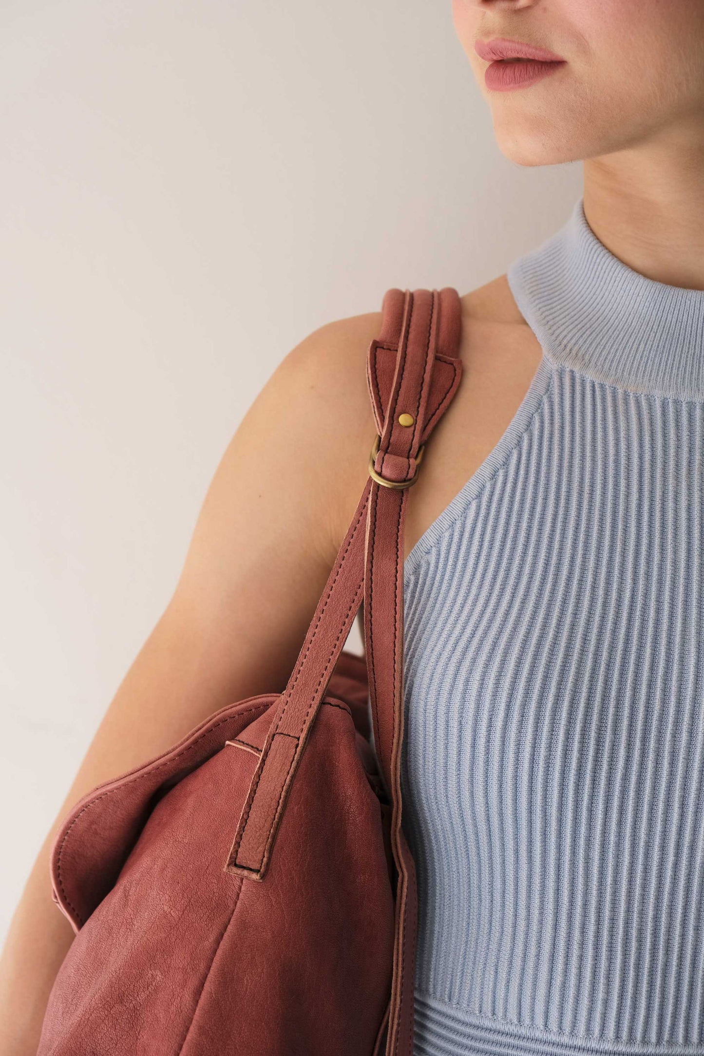 Do saddle bag mauve in soft natural nappa - Made in Italy -