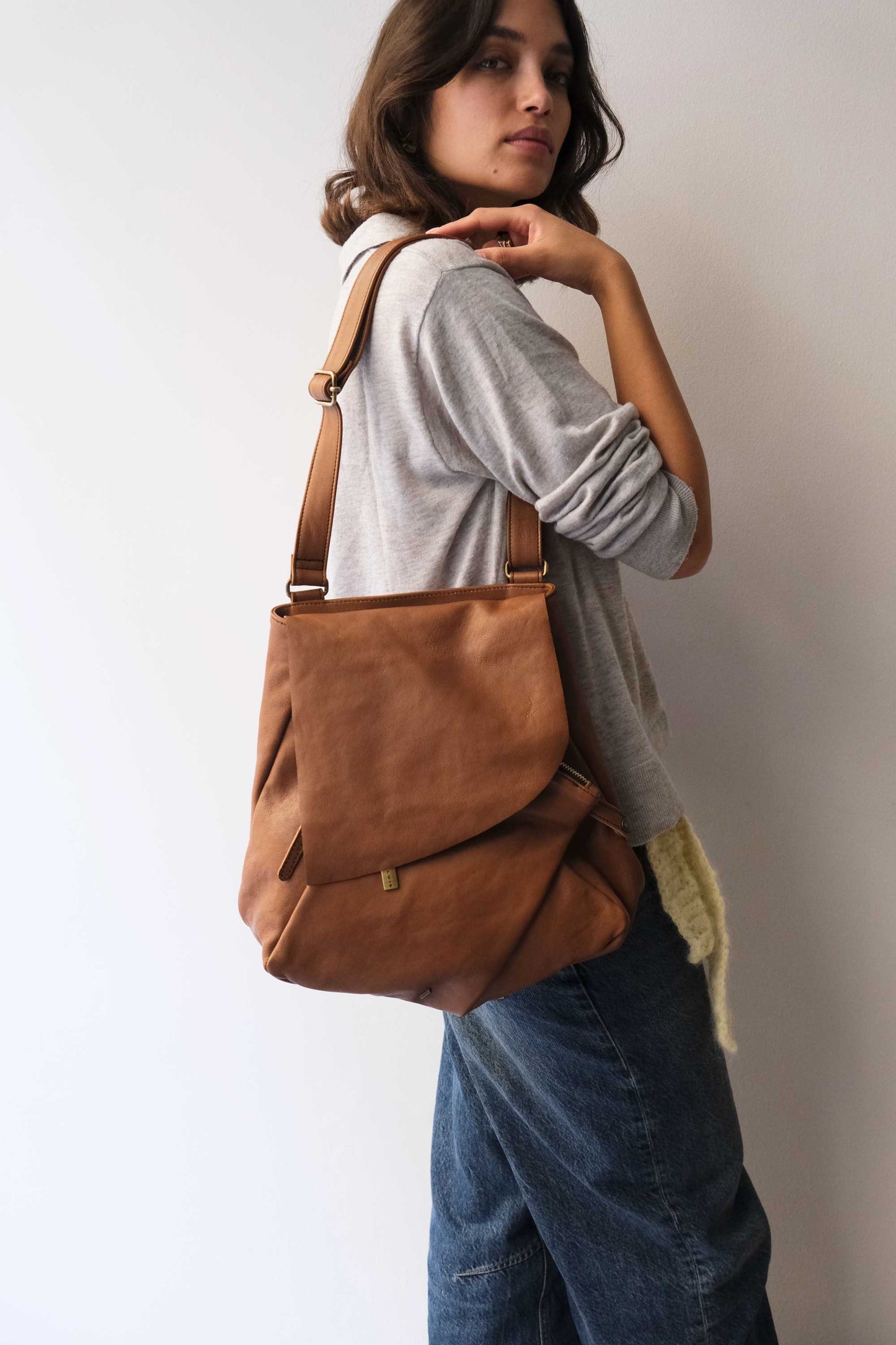 Gabri borsa tote in morbida nappa cognac - Made in Italy -