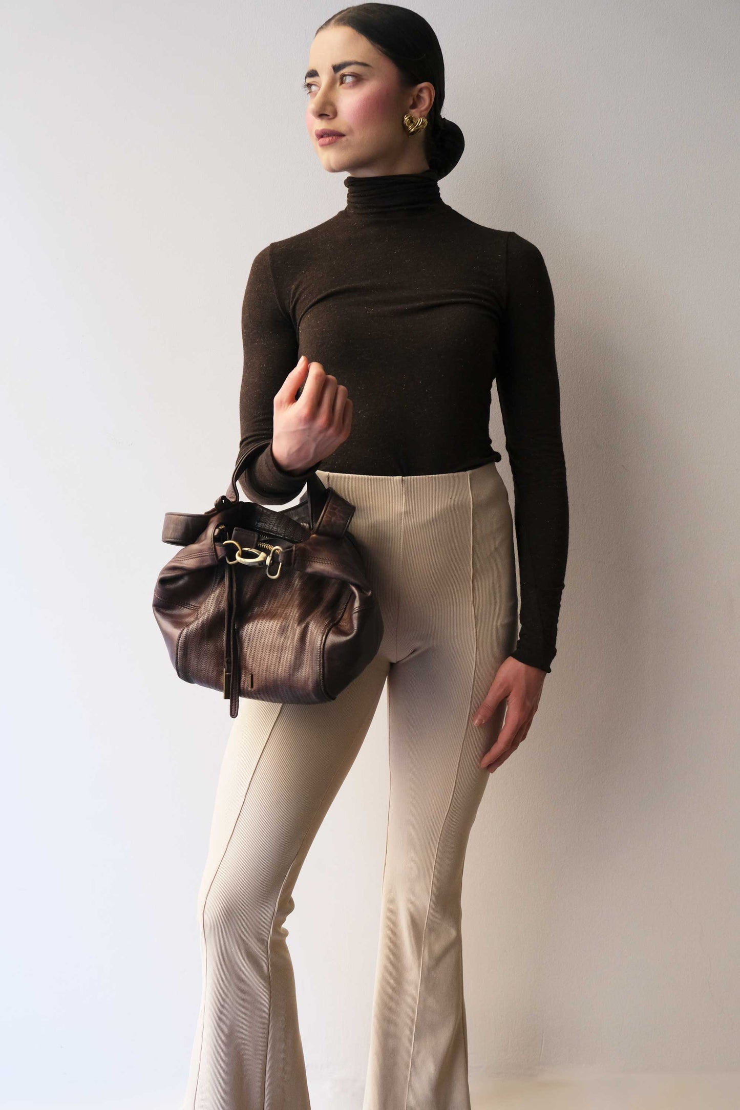 Mina media tote bag in turner caffè soft leather - Made in Italy -