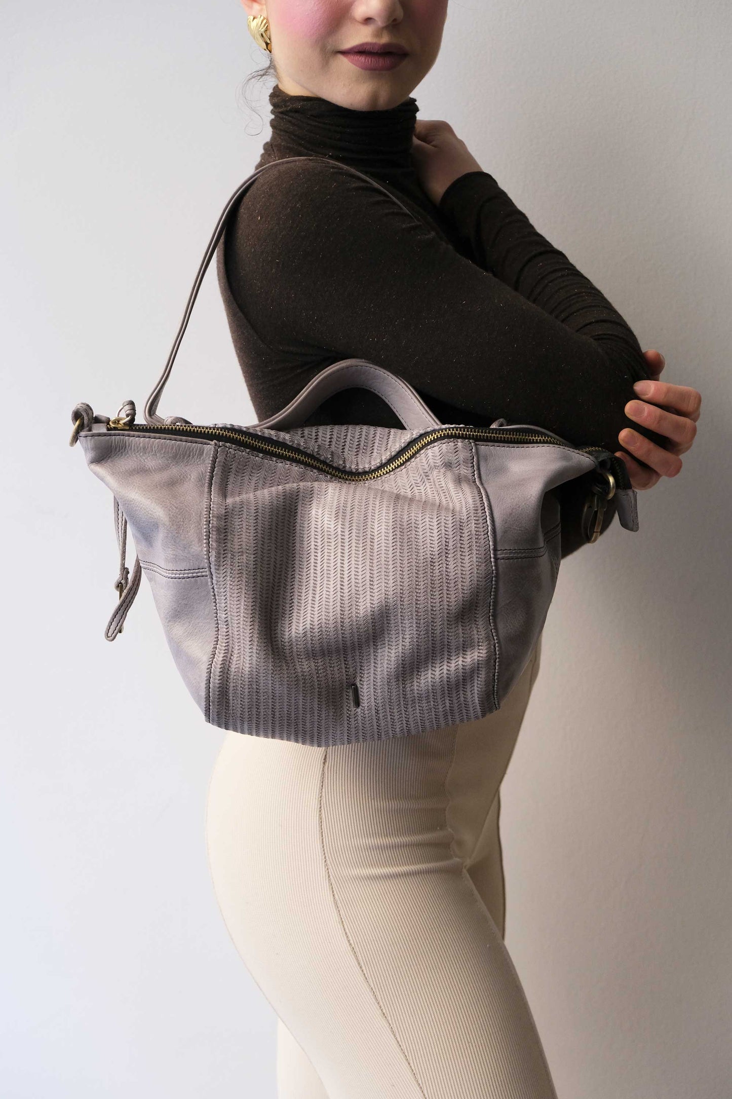 Mina media tote bag in turner ash soft leather - Made in Italy -