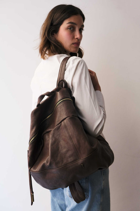 Nerina backpack in chocolate leather - Made in Italy -