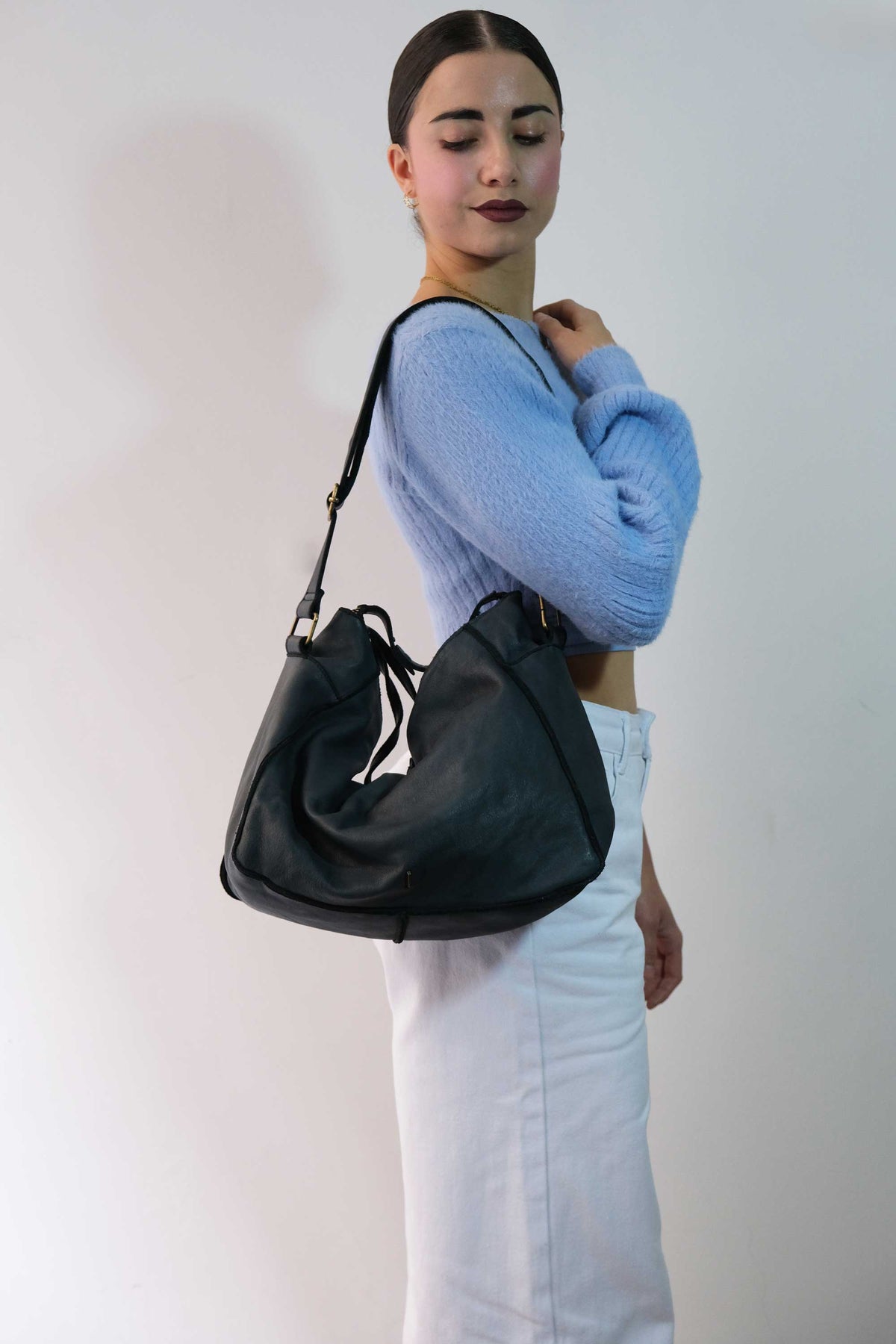 Rechi Big teal garment-dyed leather - Made in Italy -