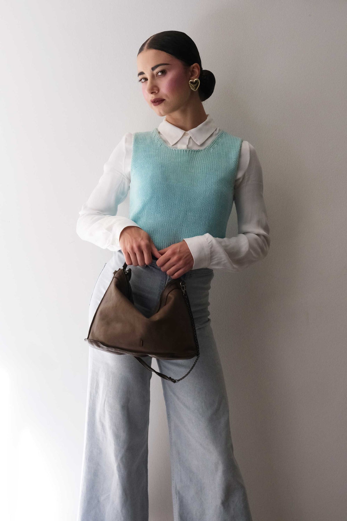 Rechi media hobo bag moss green garment-dyed leather - Made in Italy -