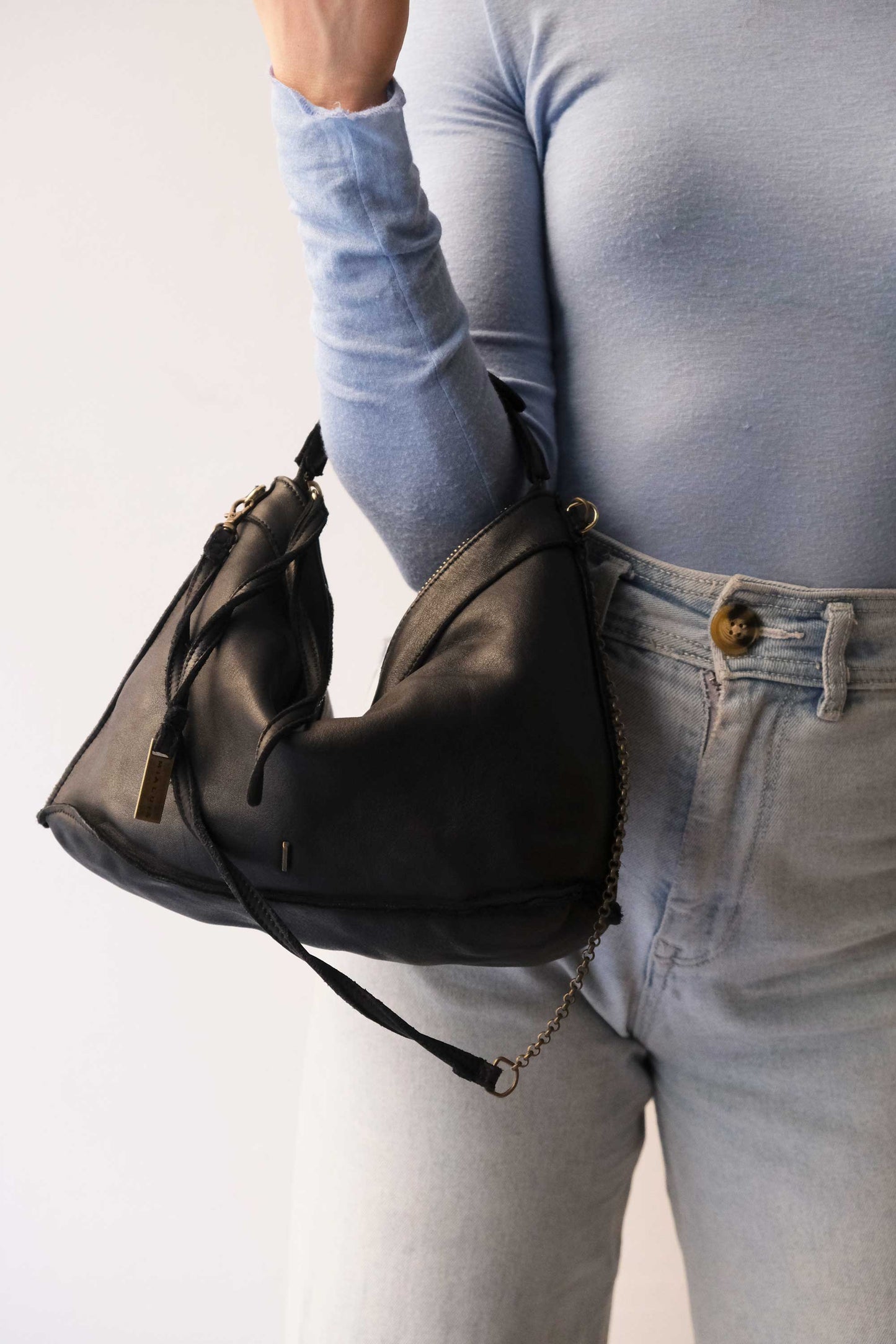 Rechi media hobo bag black garment-dyed leather - Made in Italy -