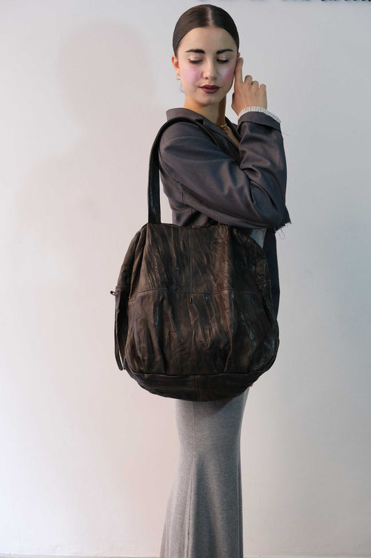 Riri tote bag in soft nappa lomé brown - Made in Italy -