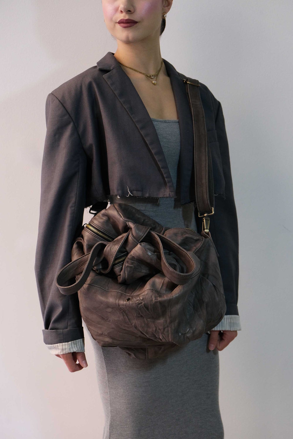 Riri tote bag in soft nappa lomé tobacco - Made in Italy -