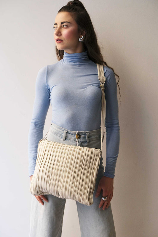 Valentina small hobo bag in cream pleated leather - Made in Italy -