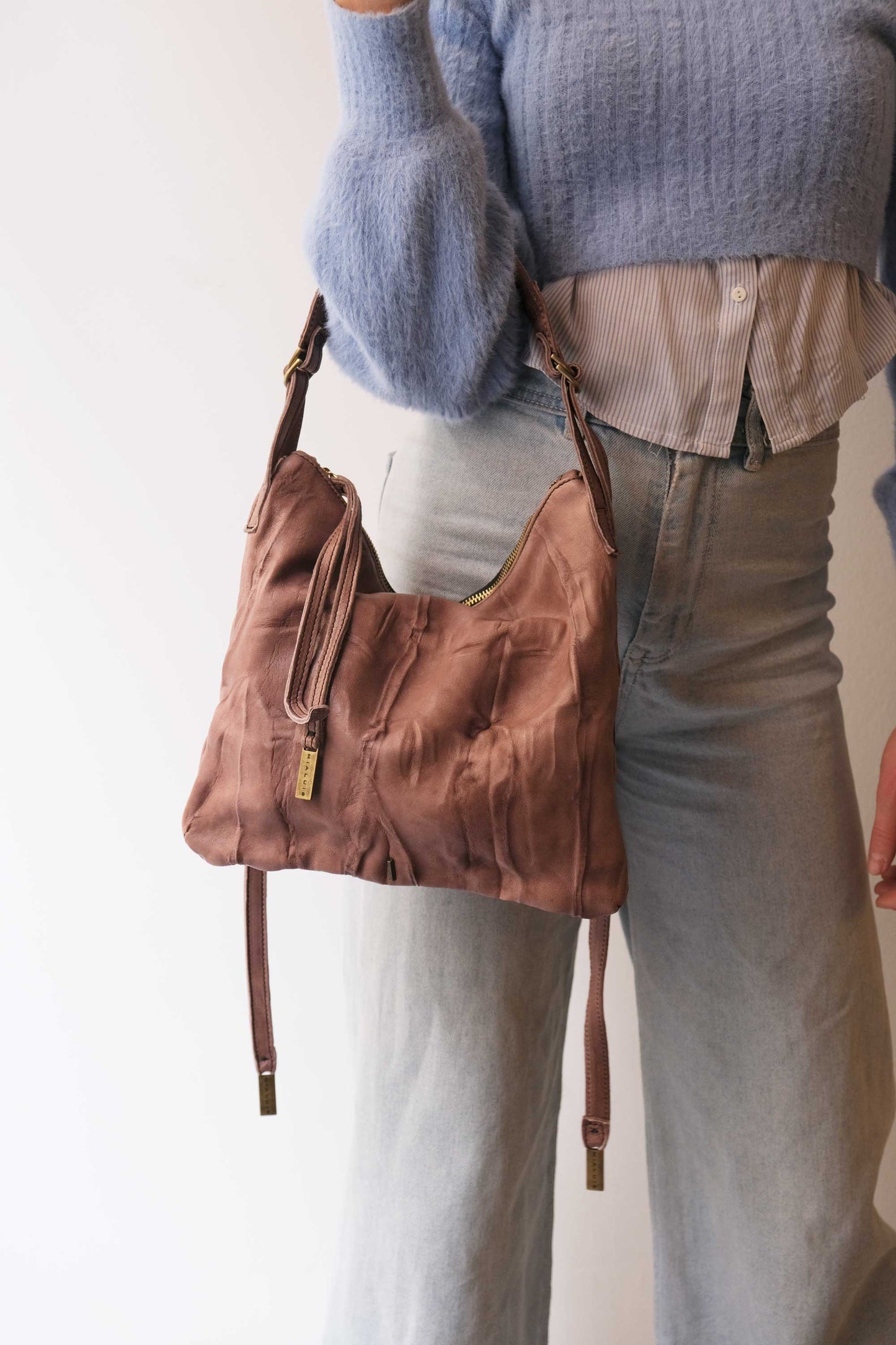 Valentina small hobo bag in taupe lomè leather - Made in Italy -