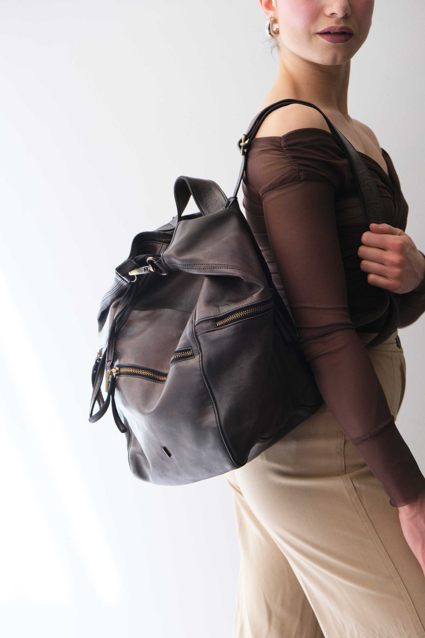 PREORDINE sconto 15% -Vicky zaino  in morbida pelle di vitello pitone effetto Turner color caffè - usa il codice PREORDER15 - LA CONSEGNA E' STIMATA 30 GIORNI DALL'ORDINE- Made in Italy -