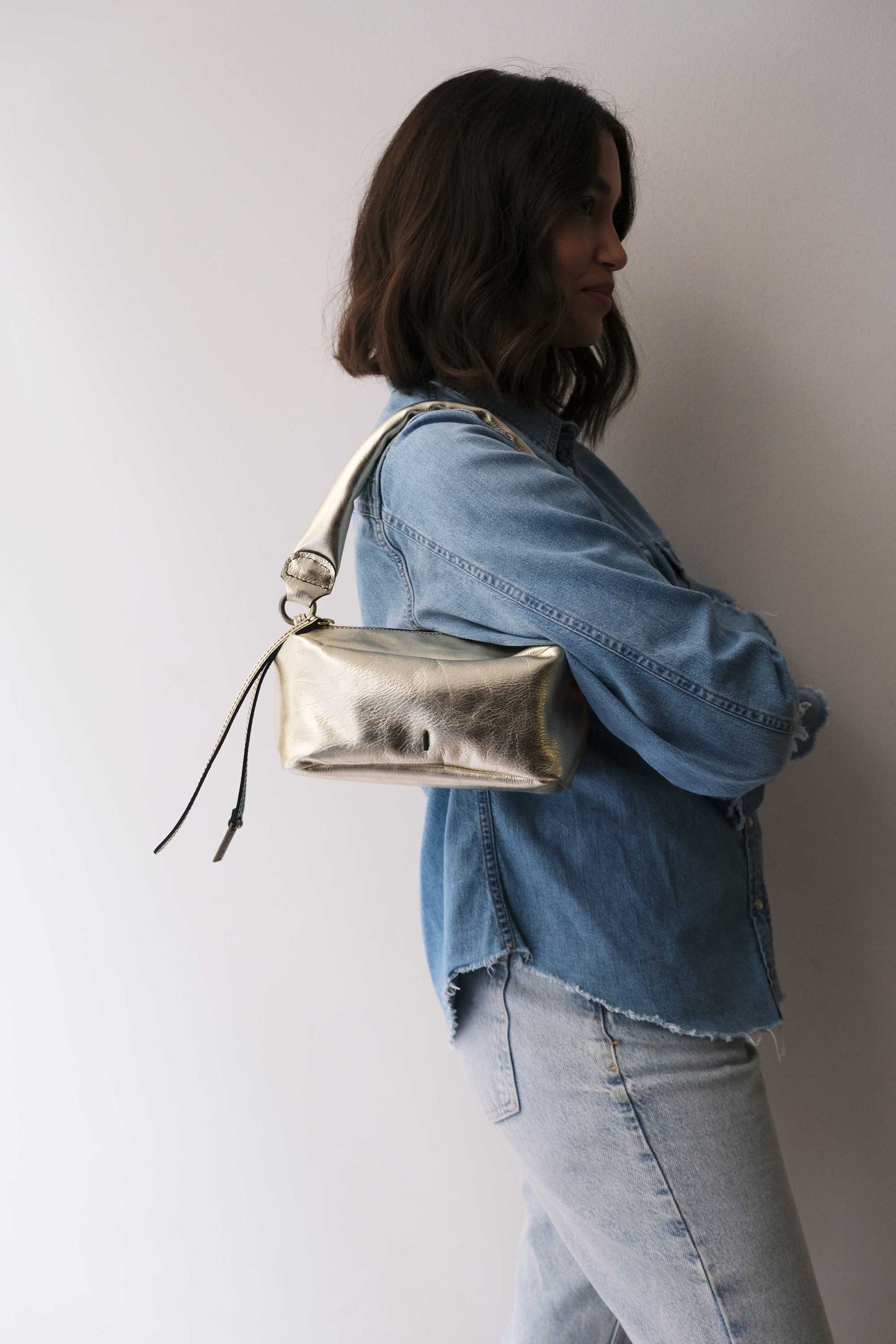 Bobo mini in laminated gold leather nappa - Made in Italy -