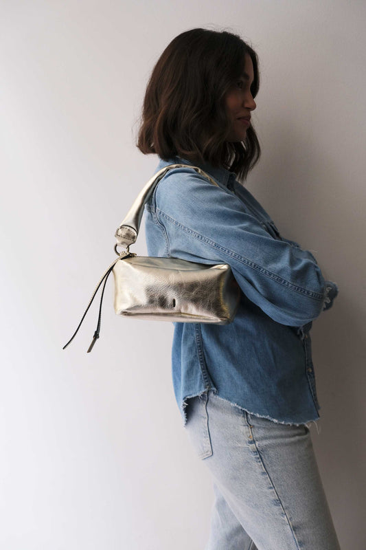 Bobo mini in laminated gold leather nappa - Made in Italy -