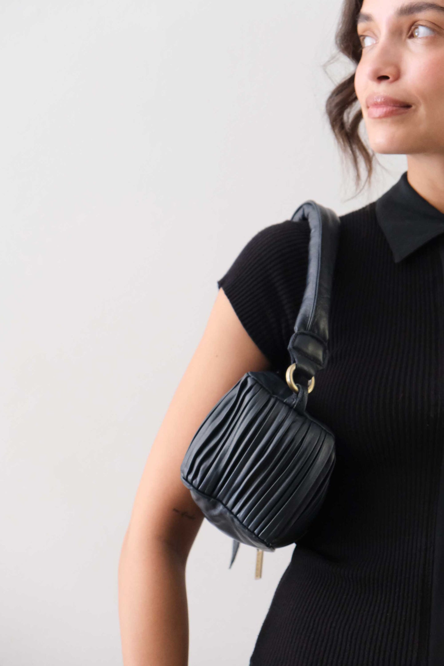 PRE ORDER discount 15%- Bobo mini in navy pleated leather nappa - use code PREORDER15 - ESTIMATED DELIVERY SEPTEMBER 15- Made in Italy -