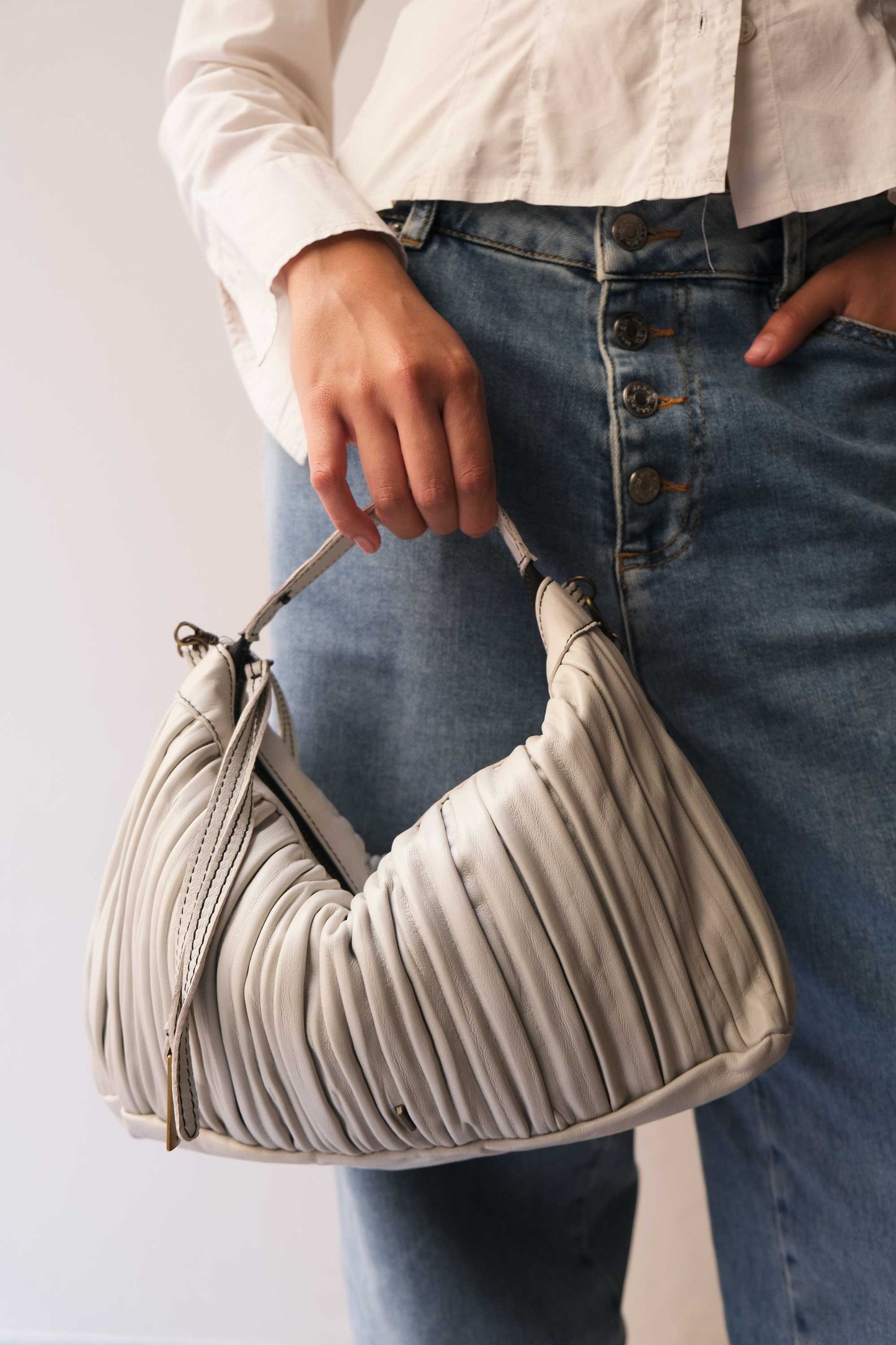 PRE ORDER discount 15%- Chicca Media hobo bag in ice grey pleated leather- use code PREORDER15- DELIVERY DELIVERY END FEBRUARY - Made in Italy -