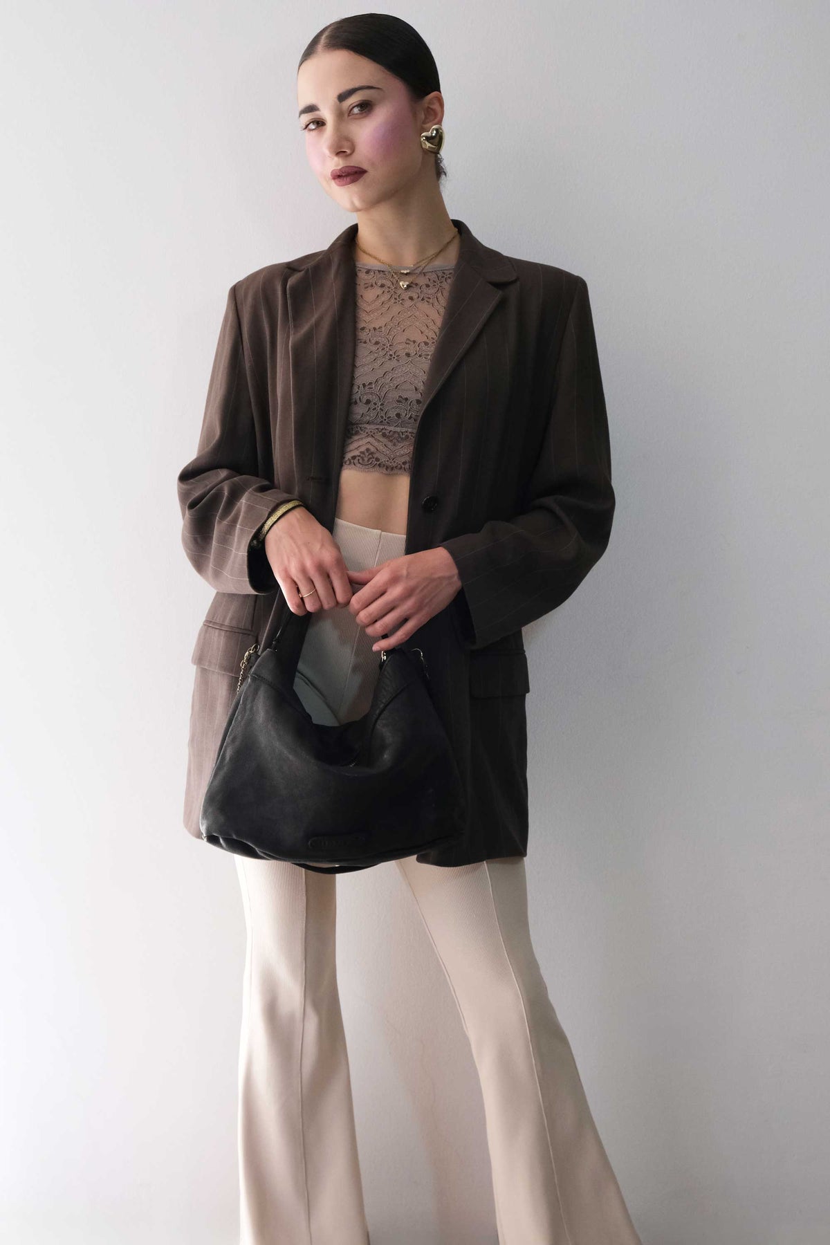 Chicca Media hobo bag in black nappa wash  - Made in Italy -
