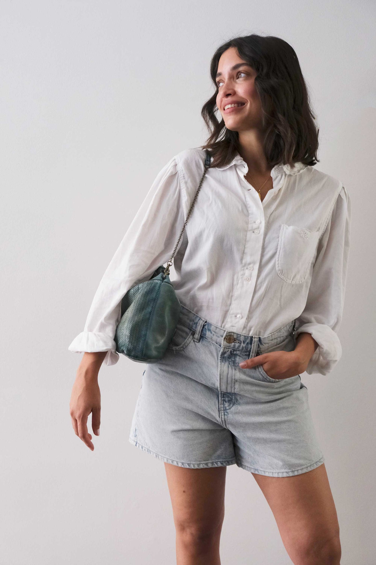 Chicca Media hobo bag in sea green turner wips calf soft leather - Made in Italy -