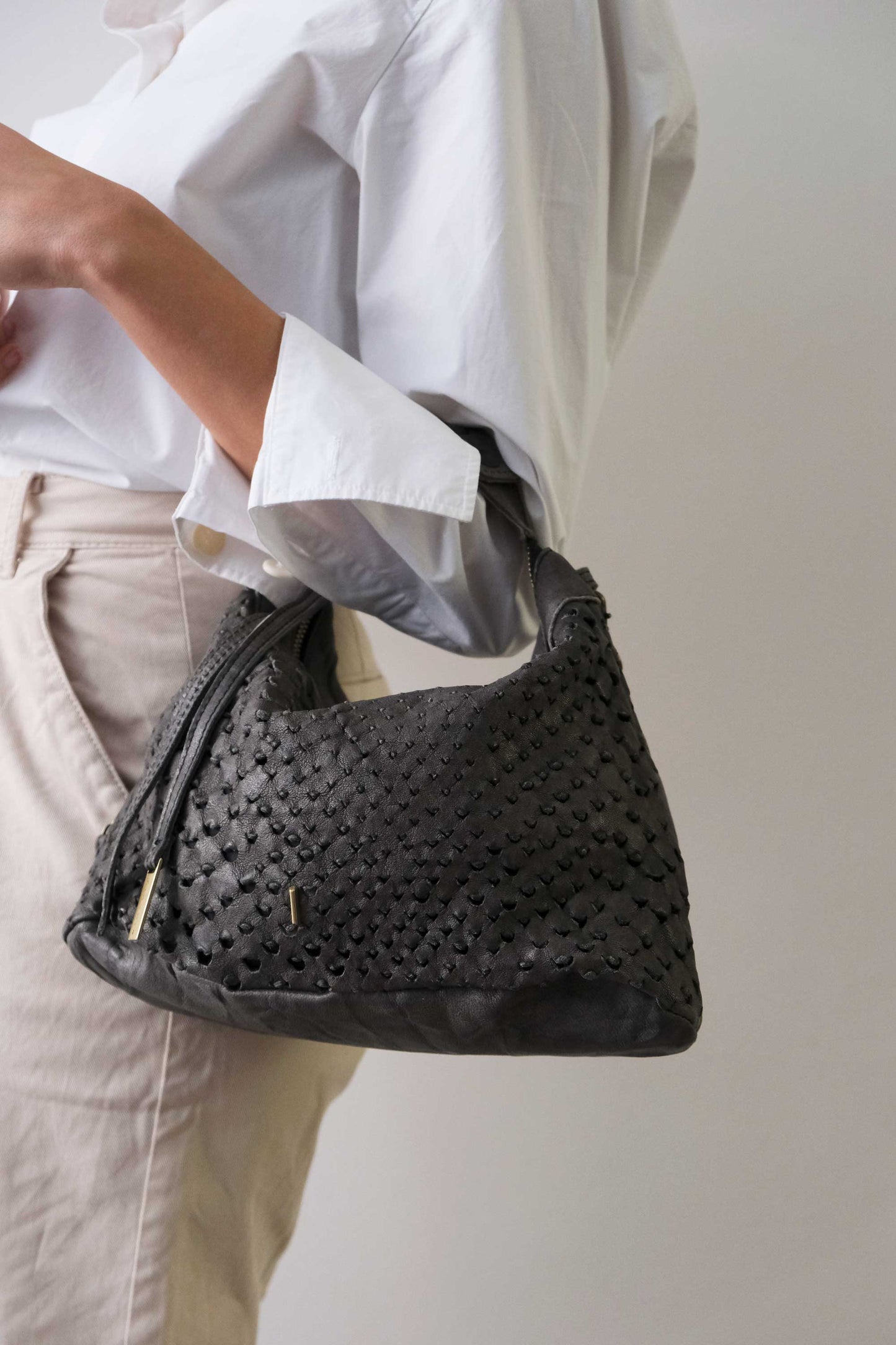 PRE ORDER - discount 15% -Chicca Media hobo bag in grafite perforated nappa- use code PREORDER15- DELIVERY END OF MAY