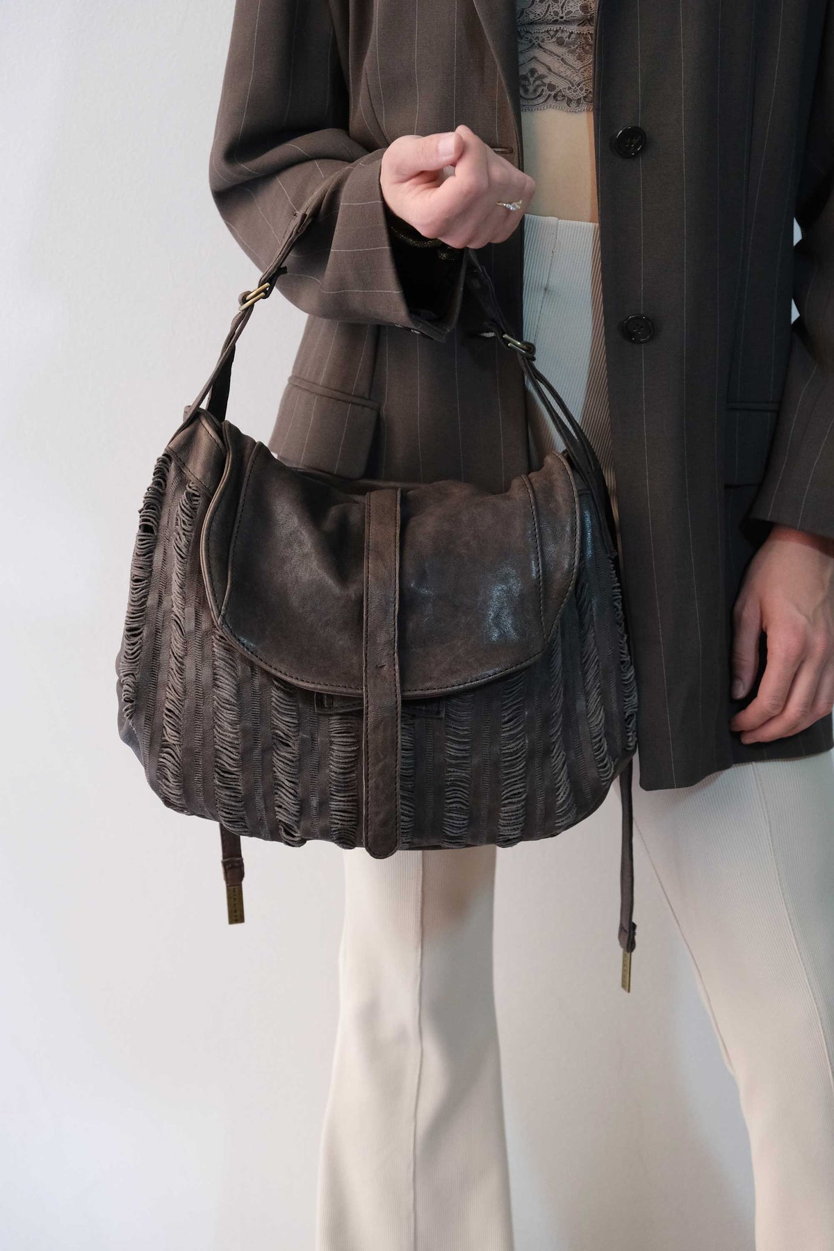 Do saddle bag tobacco in soft nappa fringe - Made in Italy -