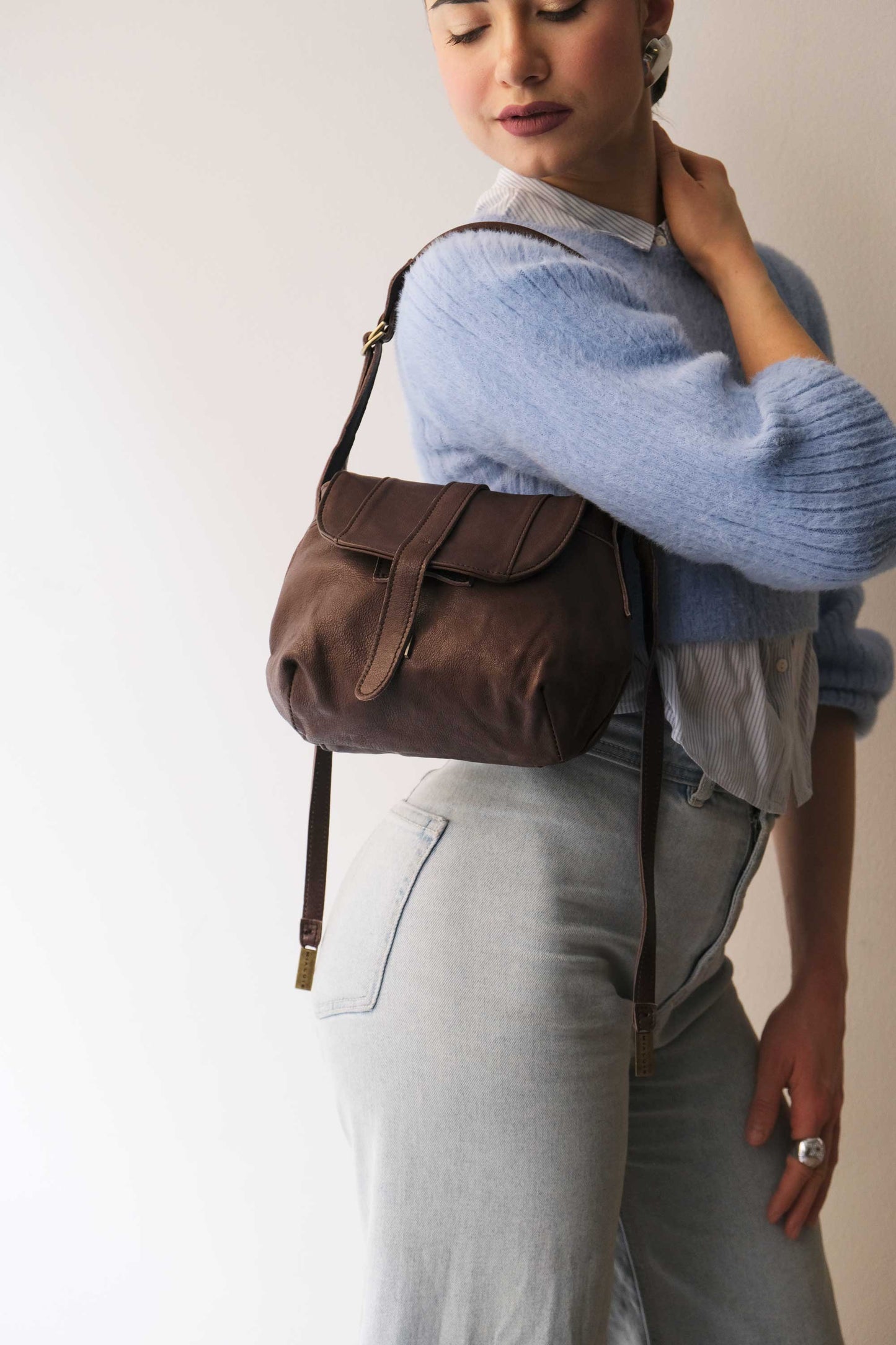 Do mini saddle bag in brown soft nappa - Made in Italy -