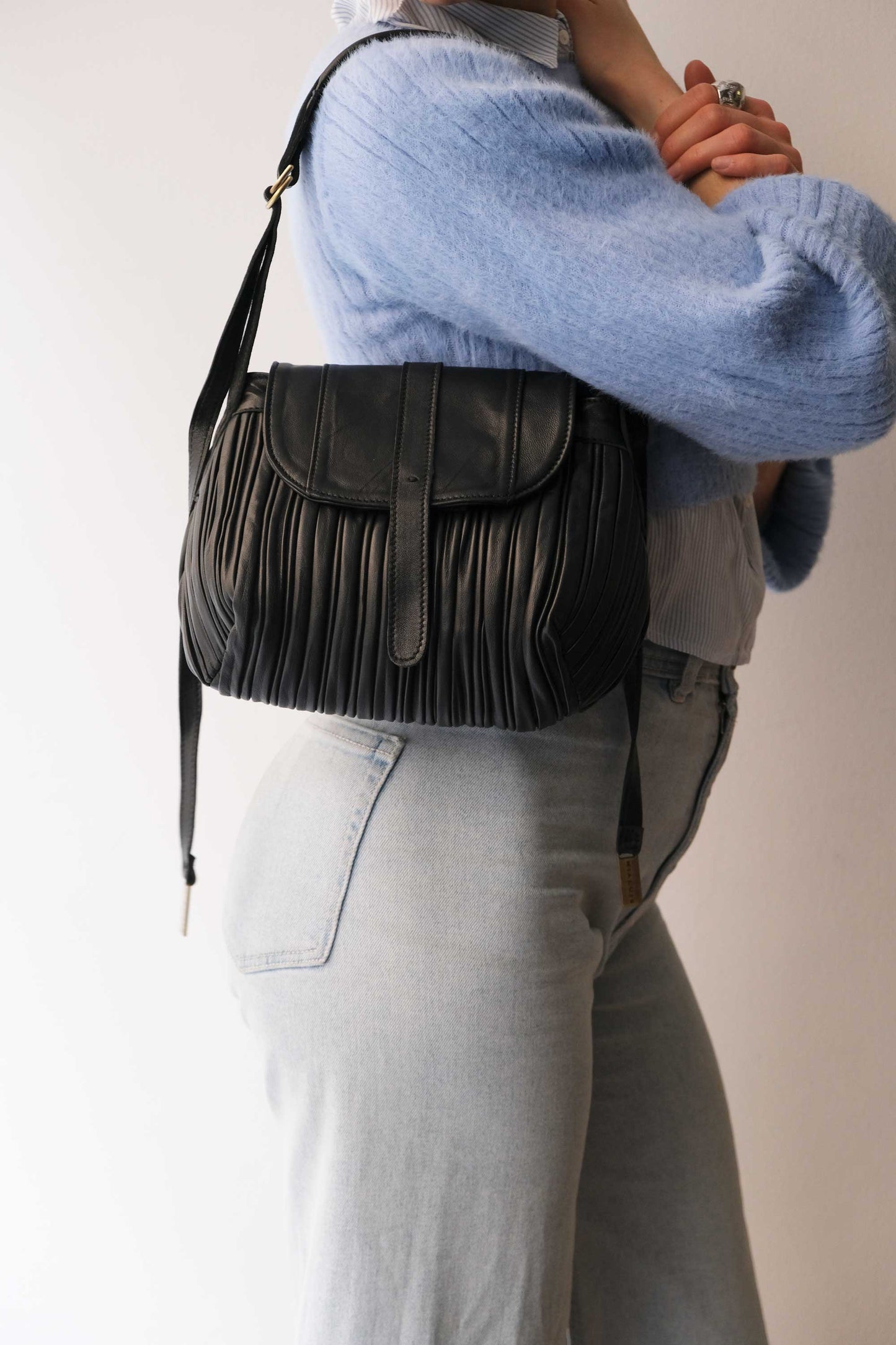 Do mini saddle bag in pleated black colour nappa leather - Made in Italy -