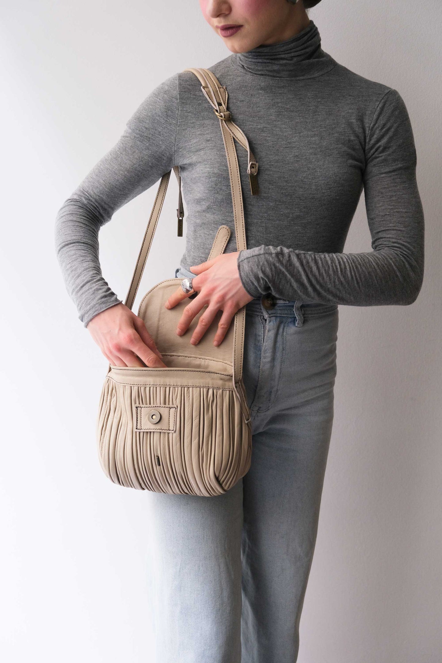 Do mini saddle bag in pleated sand colour nappa leather - Made in Italy -