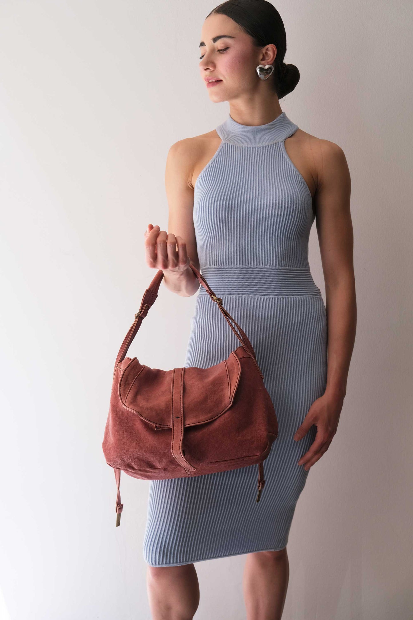 Do saddle bag mauve in soft natural nappa - Made in Italy -