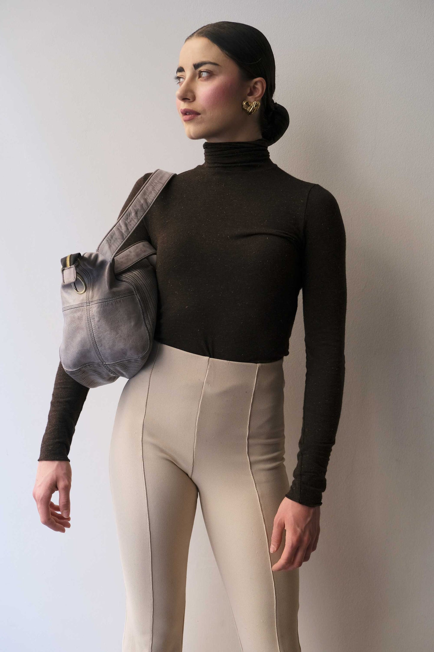 Mina media tote bag in turner ash soft leather - Made in Italy -