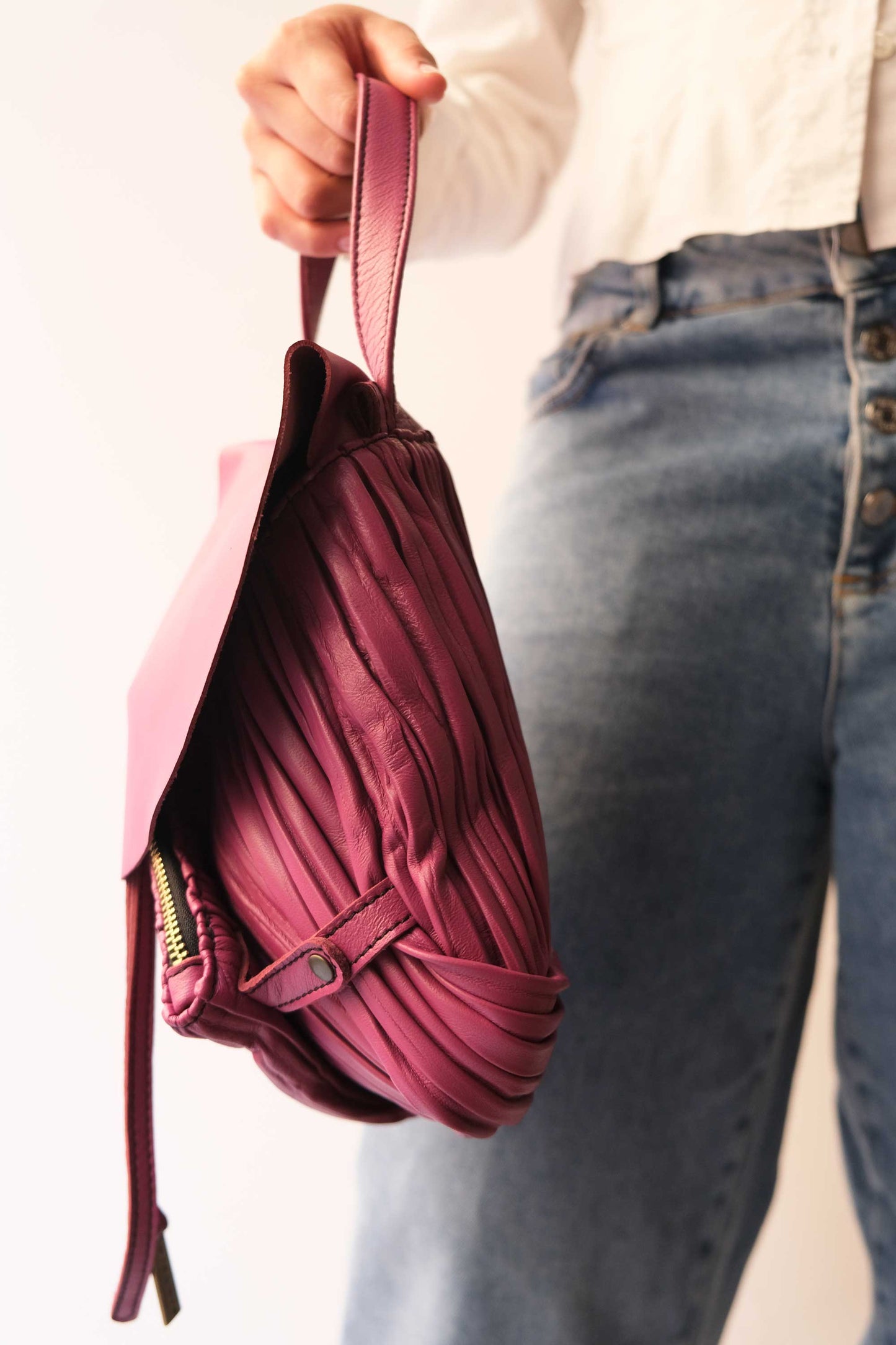 PRE ORDER discount 15%- Minu in pleated barolo colour leather- use code PREORDER15 - ESTIMATED DELIVERY END SEPTEMBER - Made in Italy -