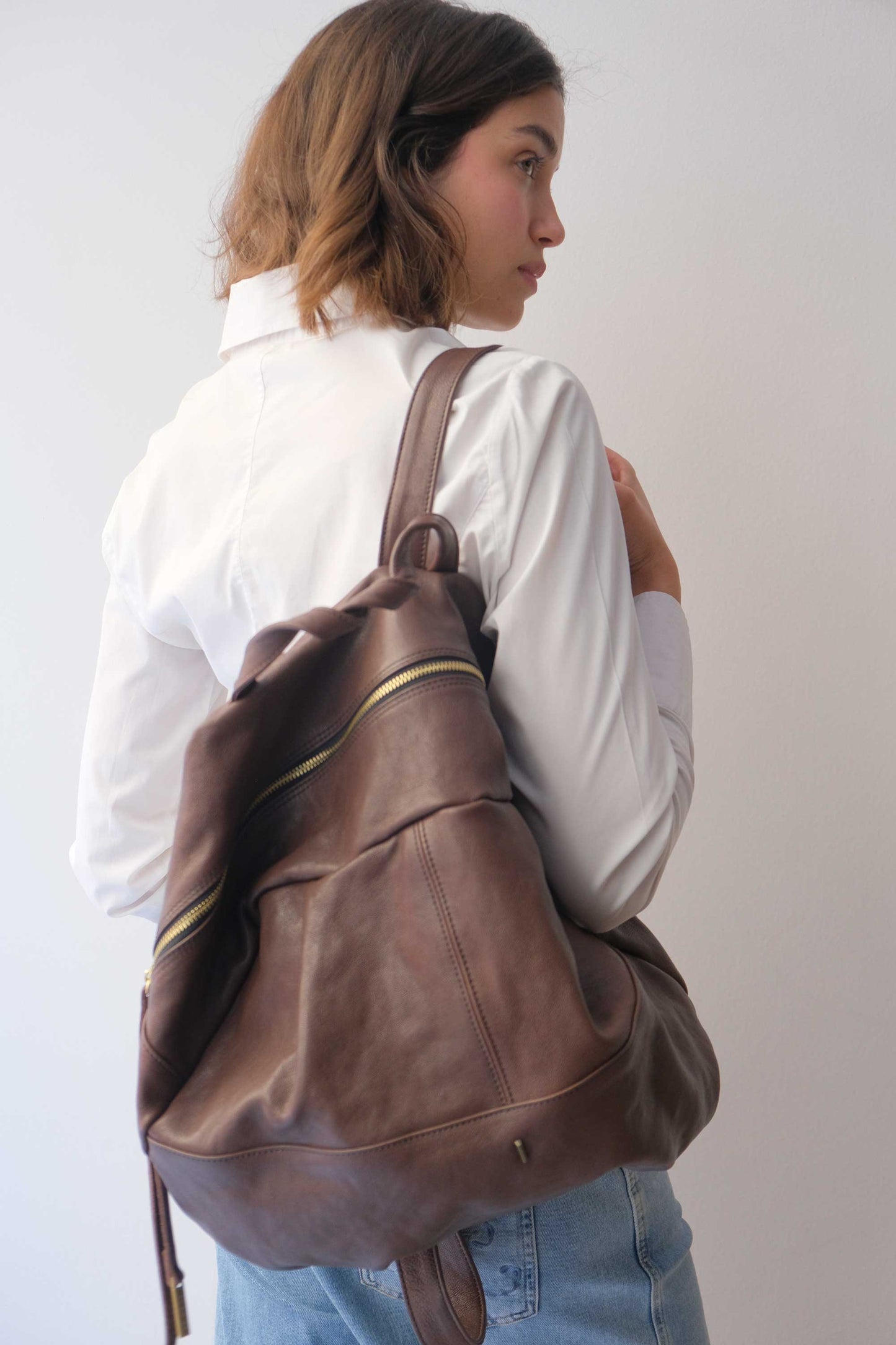 Nerina backpack in chocolate leather - Made in Italy -