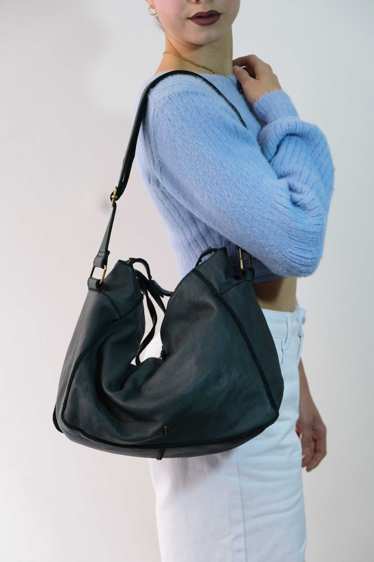 Rechi Big teal garment-dyed leather - Made in Italy -