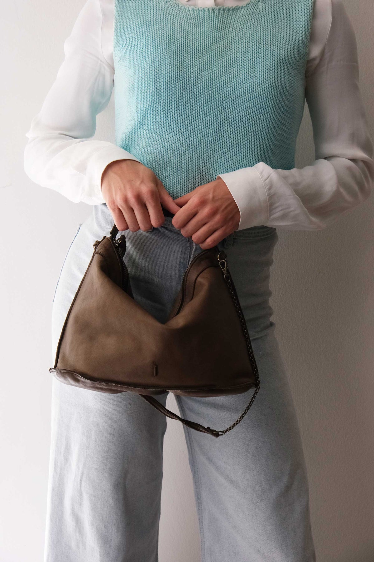 Rechi media hobo bag moss green garment-dyed leather - Made in Italy -