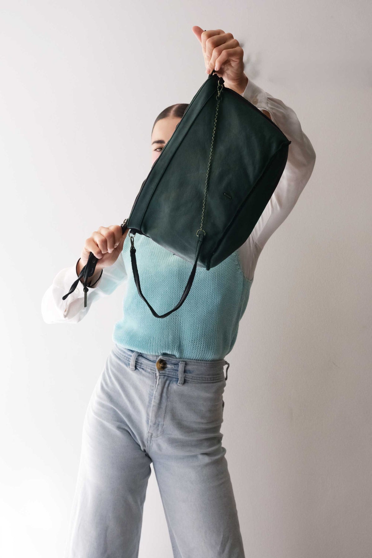 Rechi media hobo bag teal garment-dyed leather - Made in Italy -