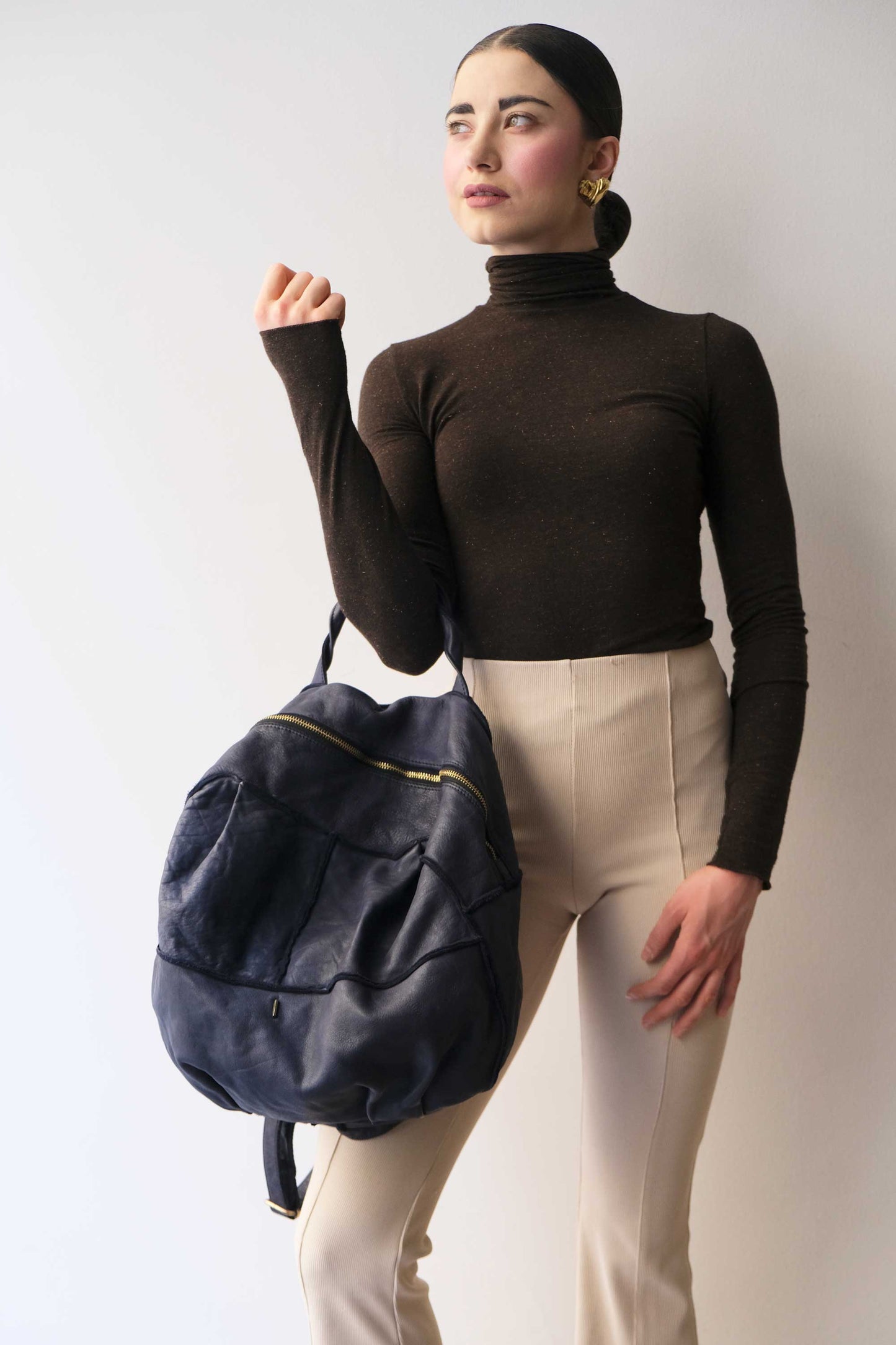 Reneri backpack navy garment-dyed leather - Made in Italy -