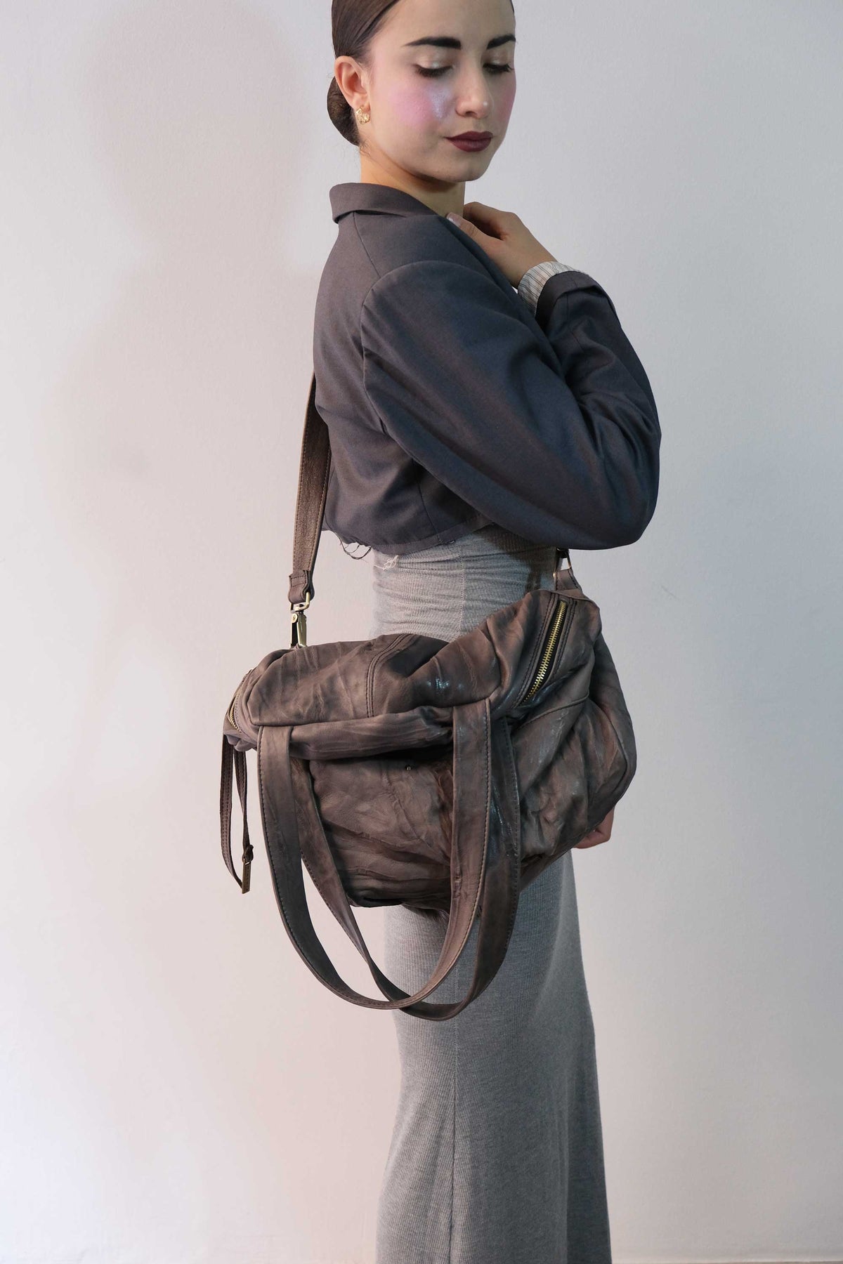 Riri tote bag in soft nappa lomé tobacco - Made in Italy -