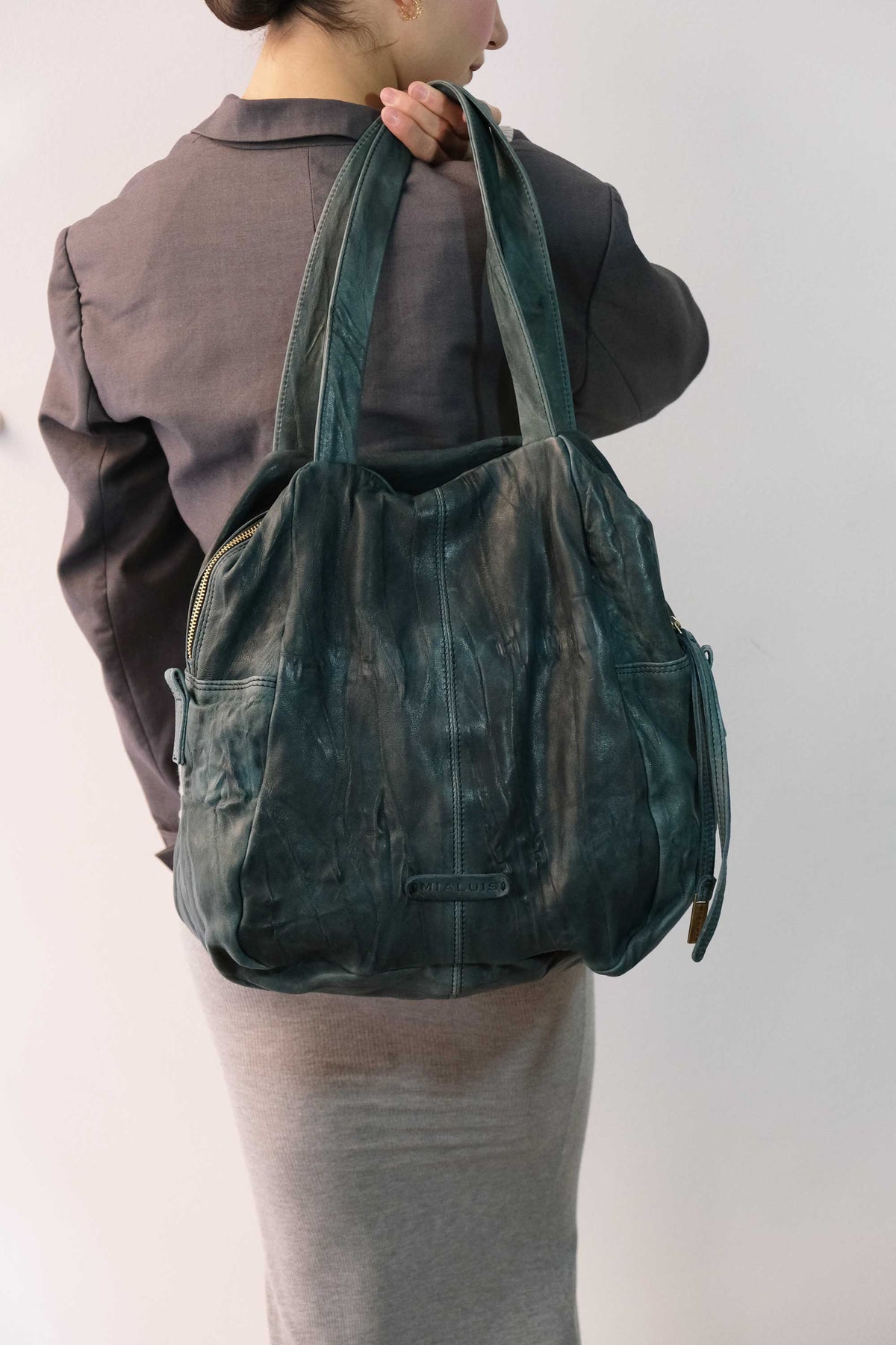 Riri tote bag in teal perforated nappa - Made in Italy -