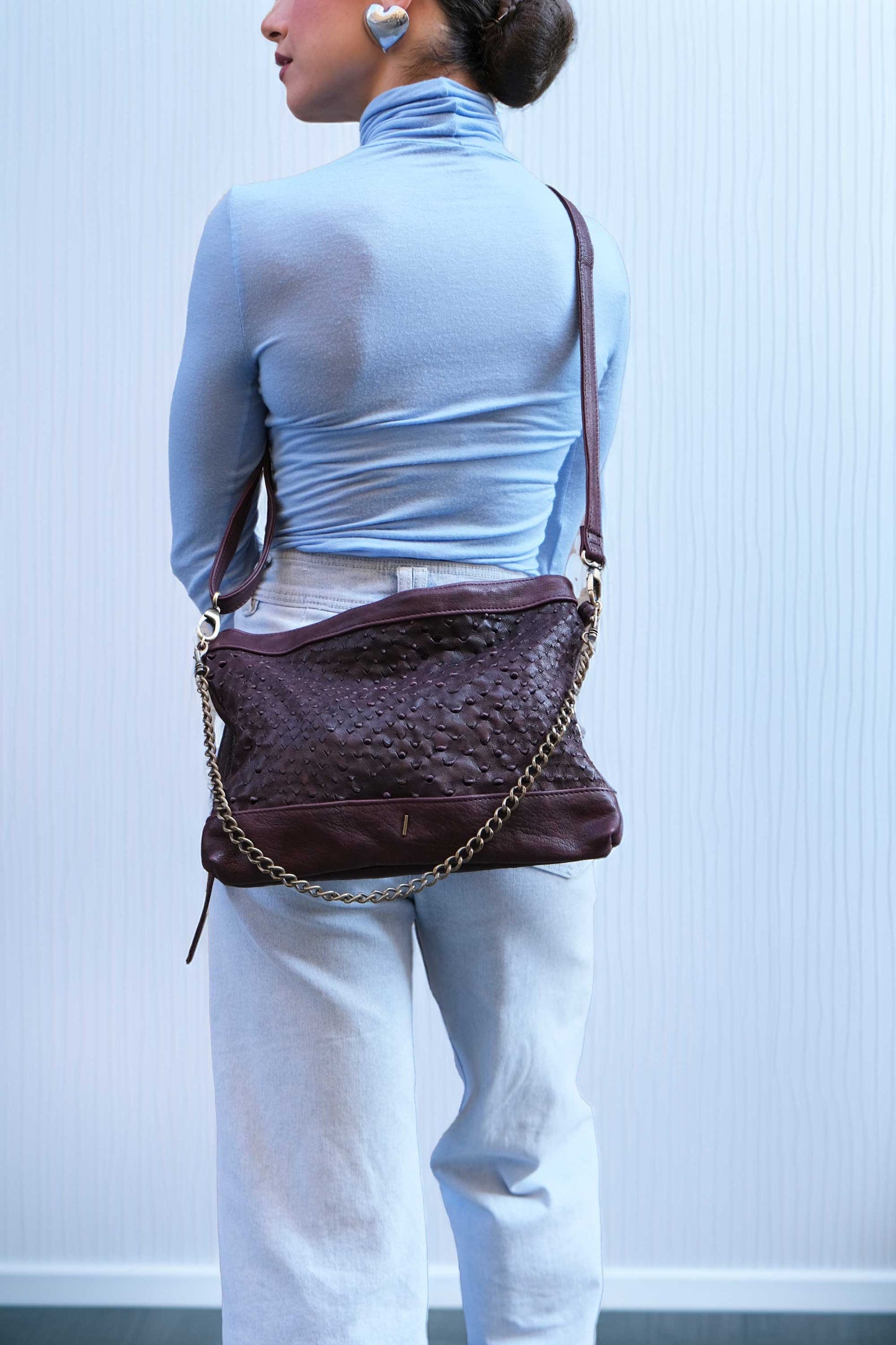 Zoe in plum perforated nappa leather - Made in Italy -