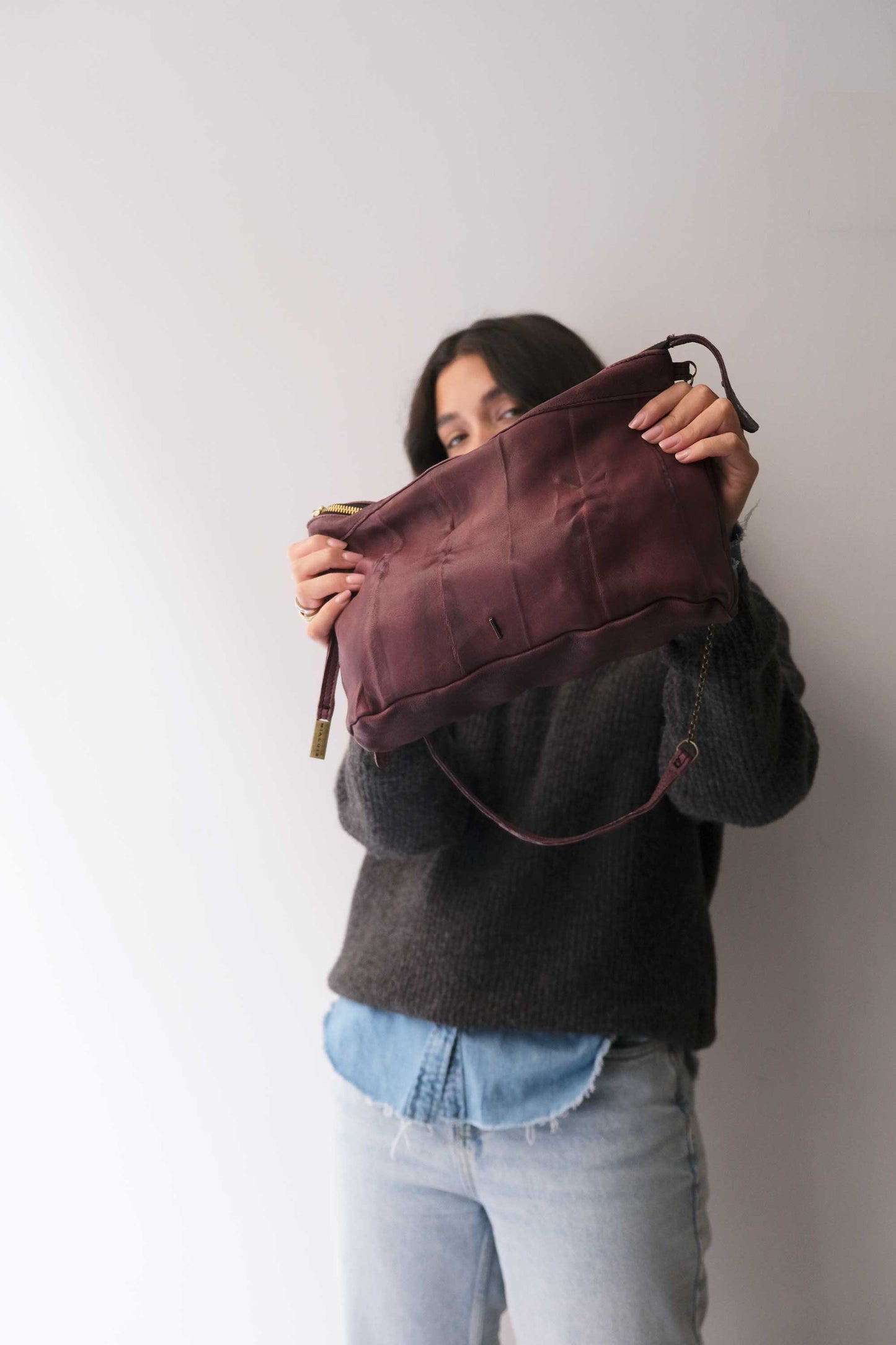 Chicca Media hobo bag in plum lomé nappa - Made in Italy -