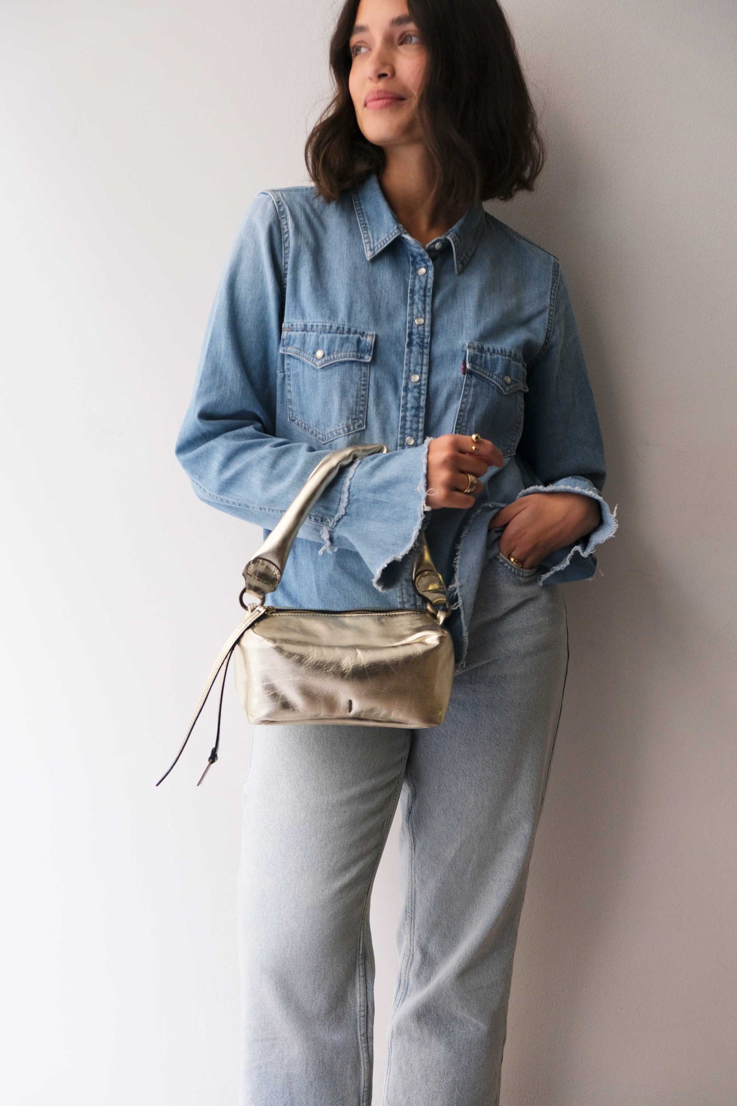 Bobo mini in laminated gold leather nappa - Made in Italy -