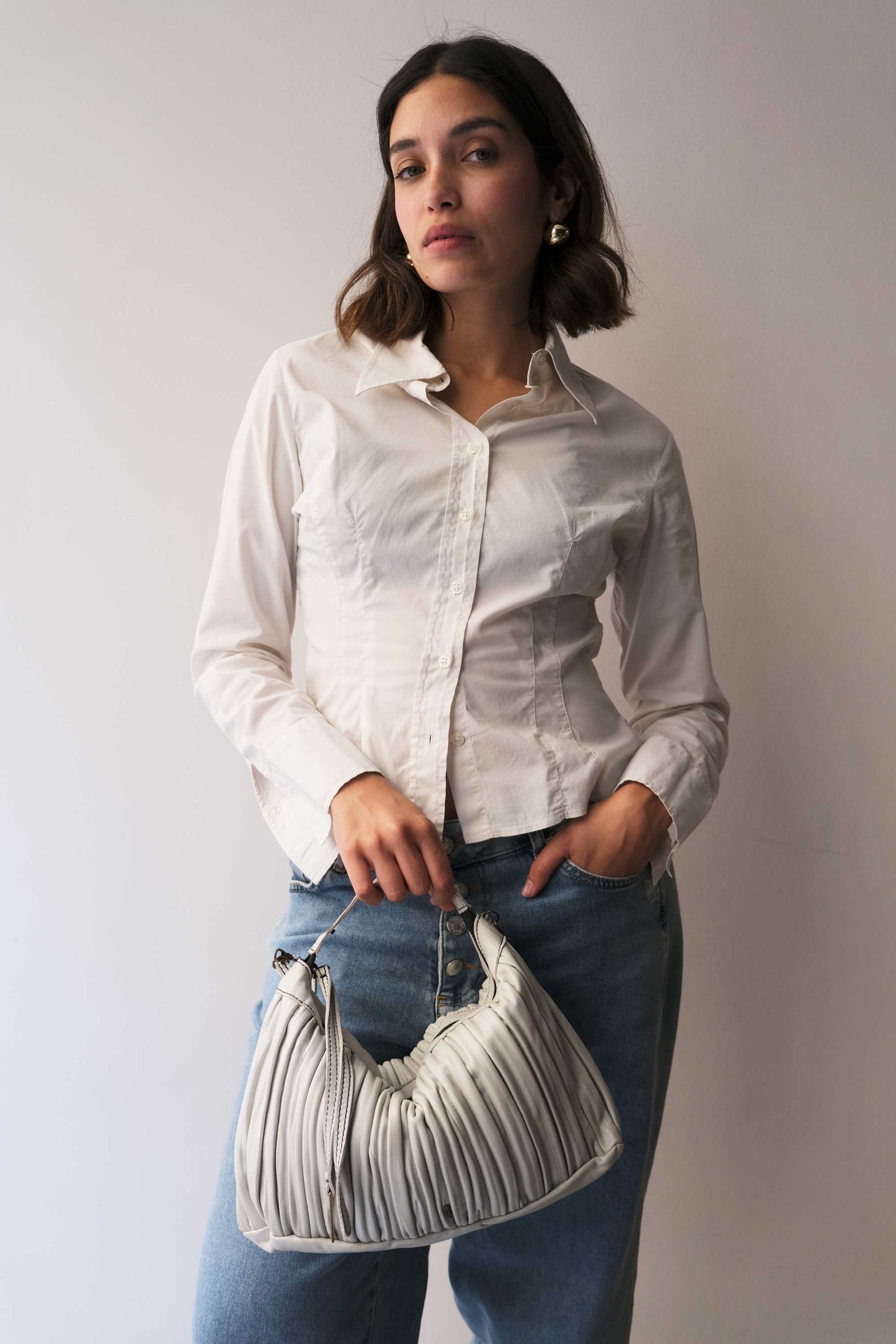 PRE ORDER discount 15%- Chicca Media hobo bag in ice grey pleated leather- use code PREORDER15- DELIVERY DELIVERY END FEBRUARY - Made in Italy -