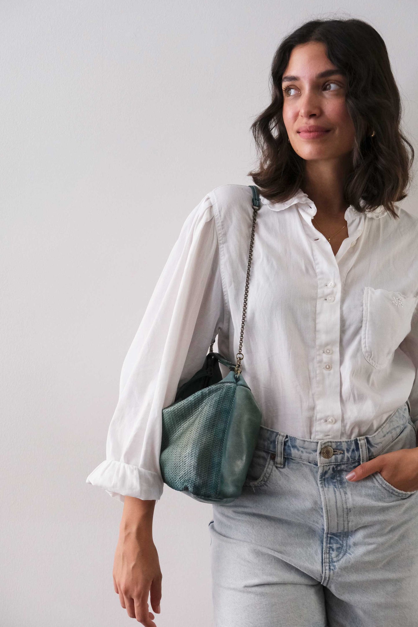Chicca Media hobo bag in sea green turner wips calf soft leather - Made in Italy -