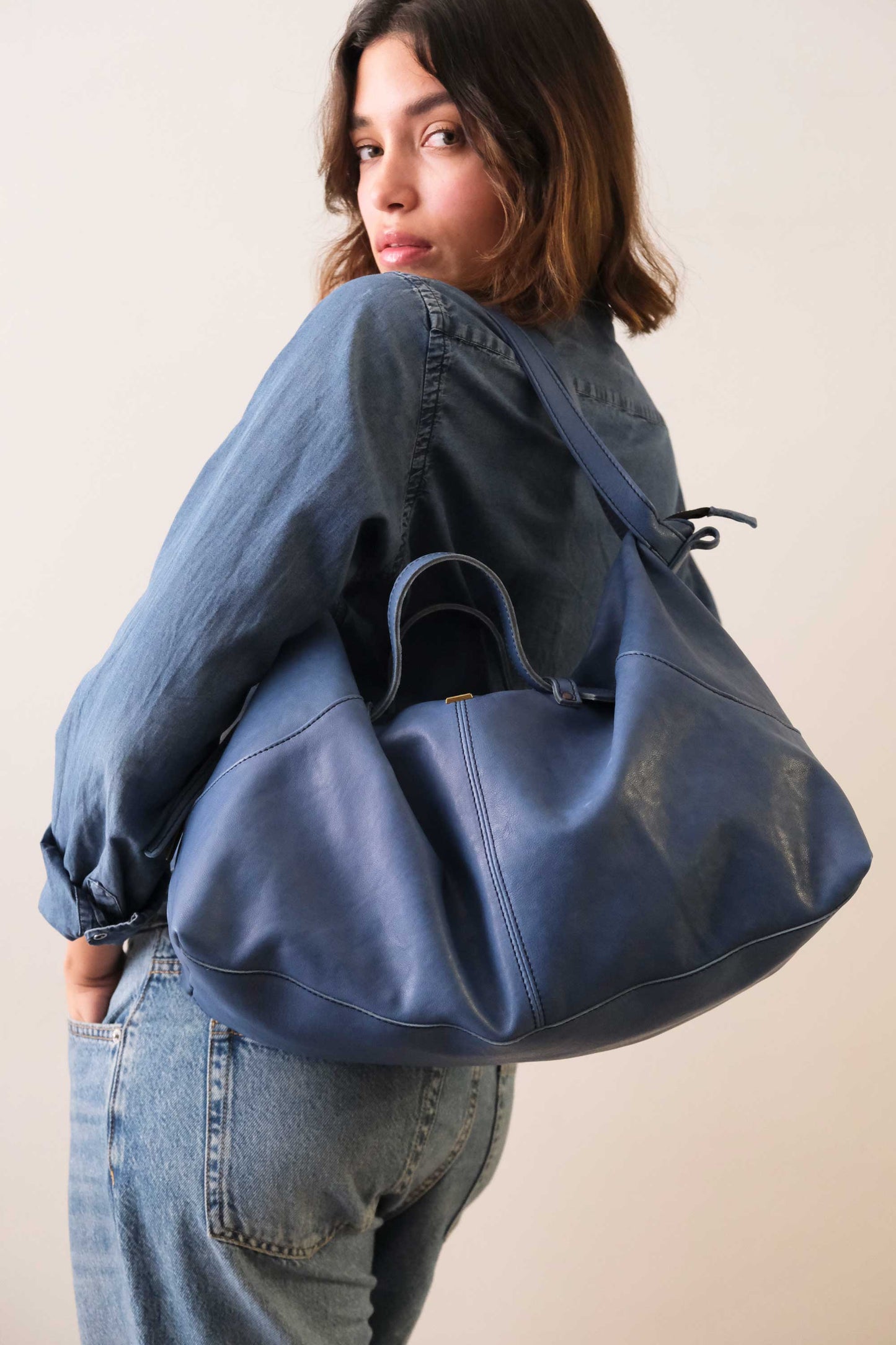 Borsa a tracolla, a mano e a spalla in nappa denim