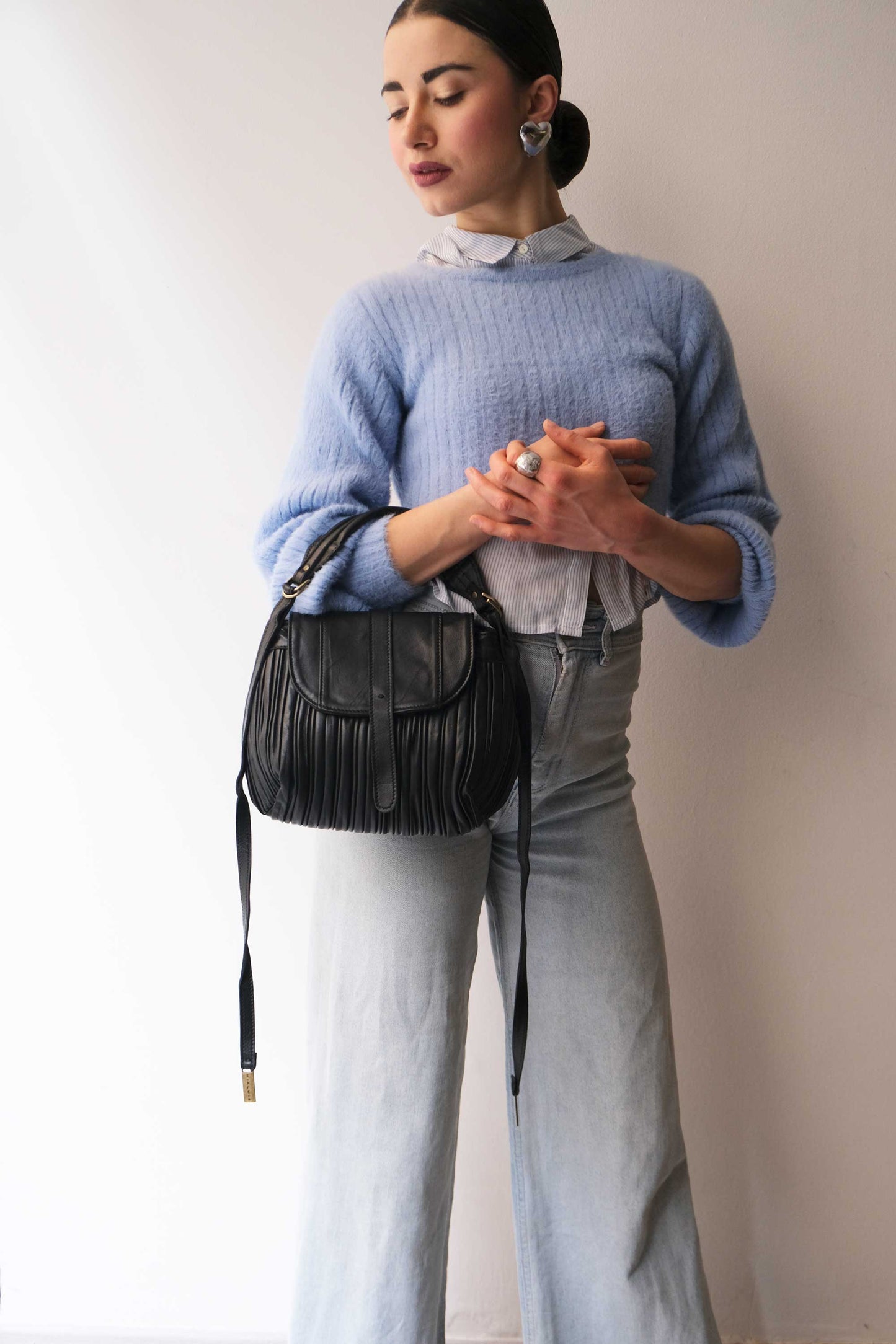 Do mini saddle bag in pleated black colour nappa leather - Made in Italy -