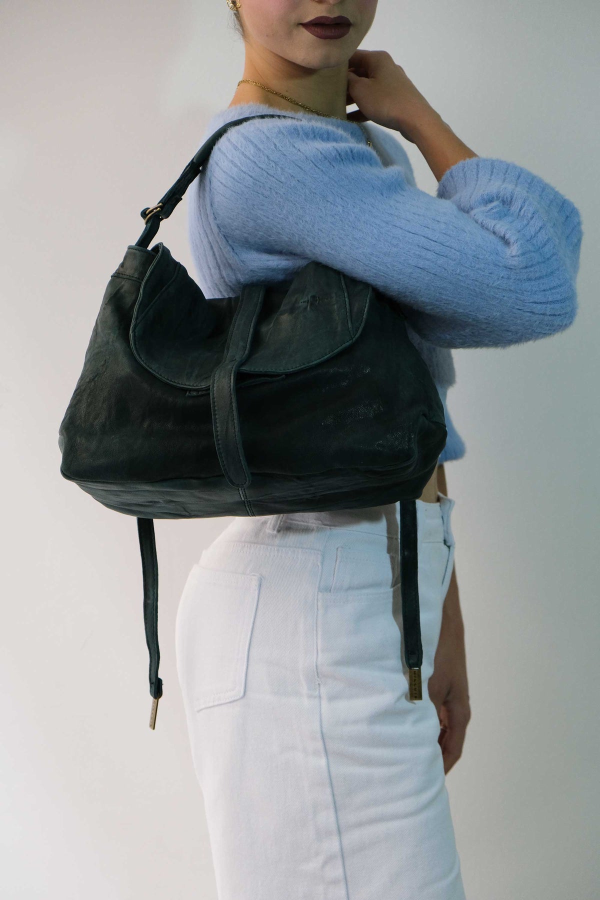 Do saddle bag in teal soft washed nappa - Made in Italy -